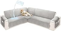 Vista 23 de Fundas de sofá seccional para perros 100% impermeables, funda de sofá en forma de L para esquinas, de terciopelo, lavable, antideslizante
