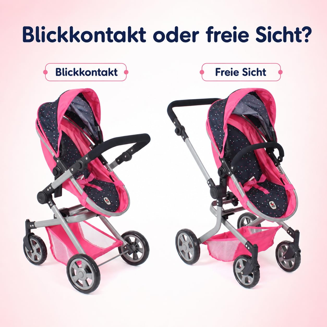 Bayer Chic 2000 - Wózek dla lalek Mika 2 w 1, wózek dla lalek kombi dla dzieci w wieku od 4 do 8 lat, wózek dziecięcy dla lalek do 52 cm, różowe konfetti