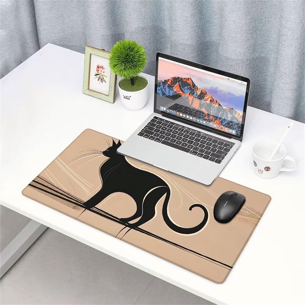Alfombrilla de Mouse para Juegos, Giallo, XXL, Antideslizante, Impermeable, Diseño de Gatto, Extendido, Grande, 1400x600x3mm, para PC, Laptop, Ufficio, Famiglia d-604