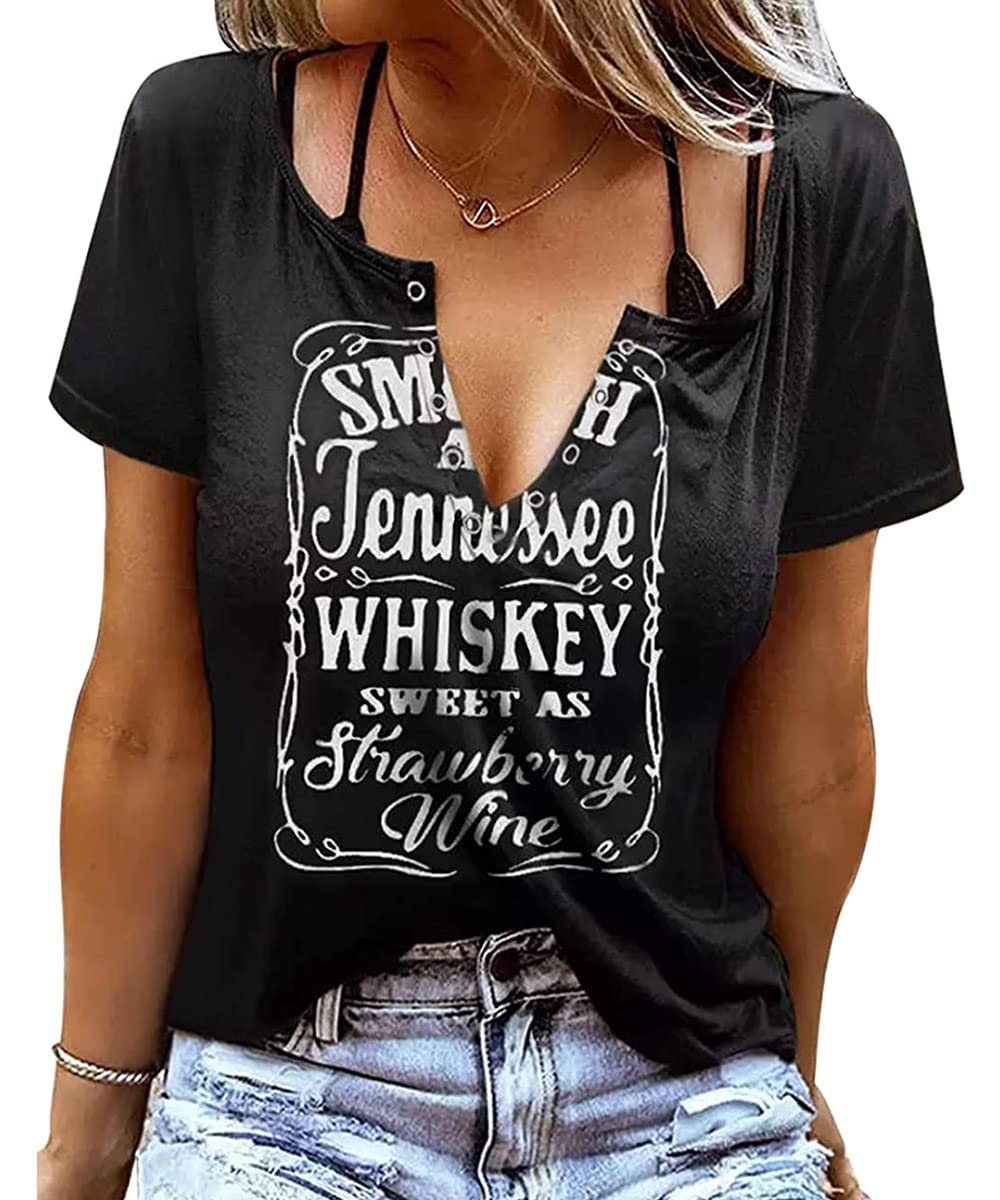 REBOYA Tshirt Damen V Ausschnitt Oberteile Sommer Sexy T Shirt Schwarz Kurzarm Locker Tunika Shirts Ringloch Casual Bluse Tops