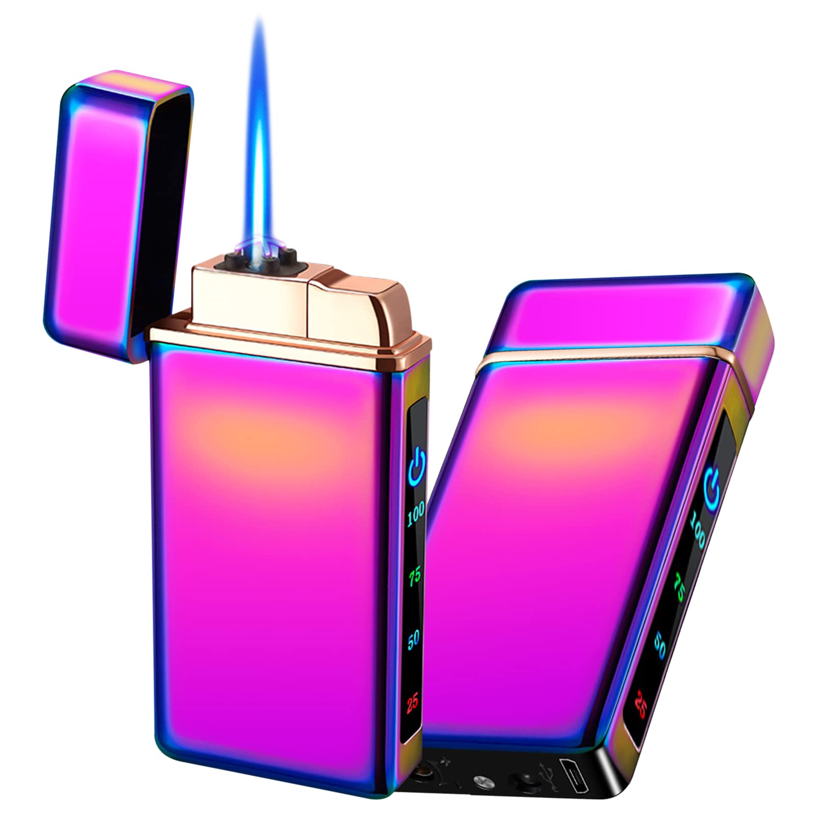 Electric Lighter, Jet Flame Lighter Electronic Arc Lighter Refillable Butane Lighter 2 in 1, Windproof USB Rechargeable Lighter with LED Flashlight for Indoor, Outdoor, Survival Tactical(Color Ice)