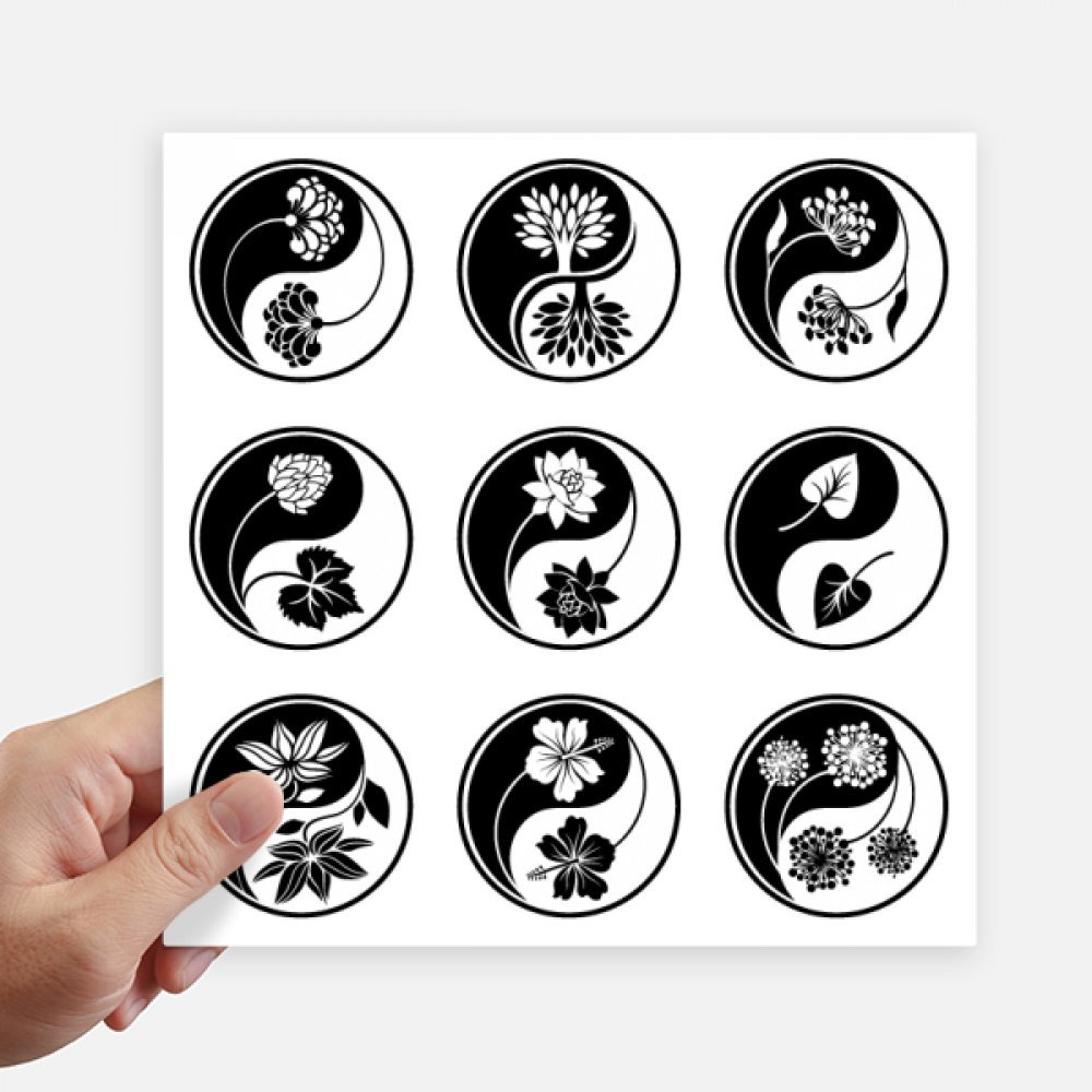 Autocollant Yin-Yang bouddhisme carré de 20 cm multicolore pour customisation - Lot de 4