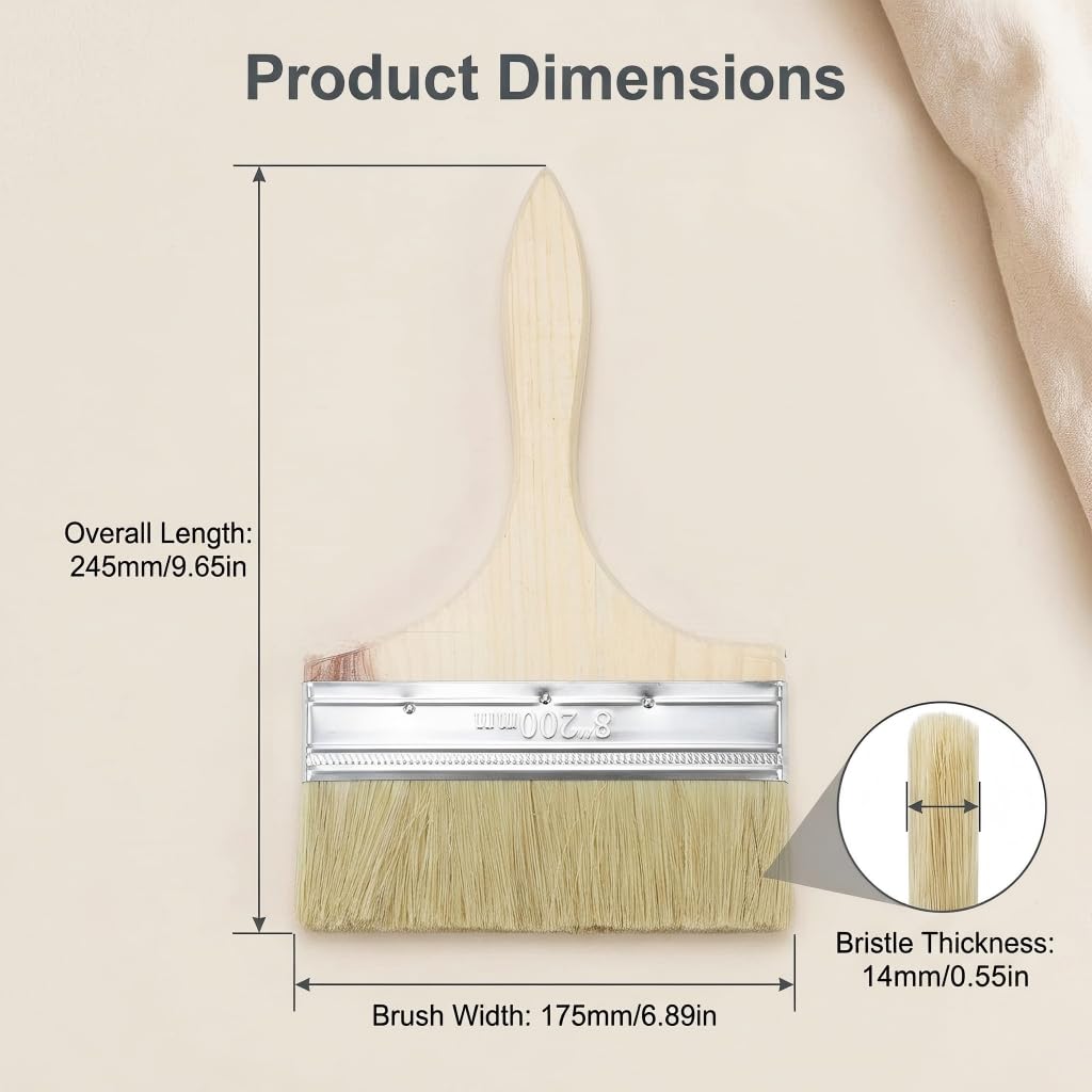 Spalmatore professionale per superfici da 200 mm di larghezza, 1 pezzo, pennello extra spesso per legno esterno, pennello piatto grande per vernici, olio e pittura da parete, pennello con manico in