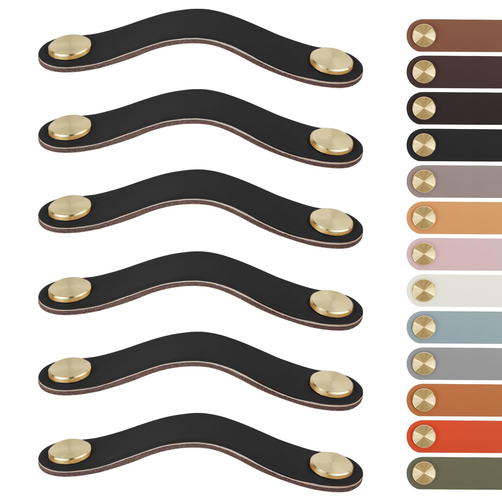 LEREATI 6pcs Leather Drawer Handles Fit to 96mm Cupboard Hole Pitch, Faux Leather Pulls Cabinet Handles