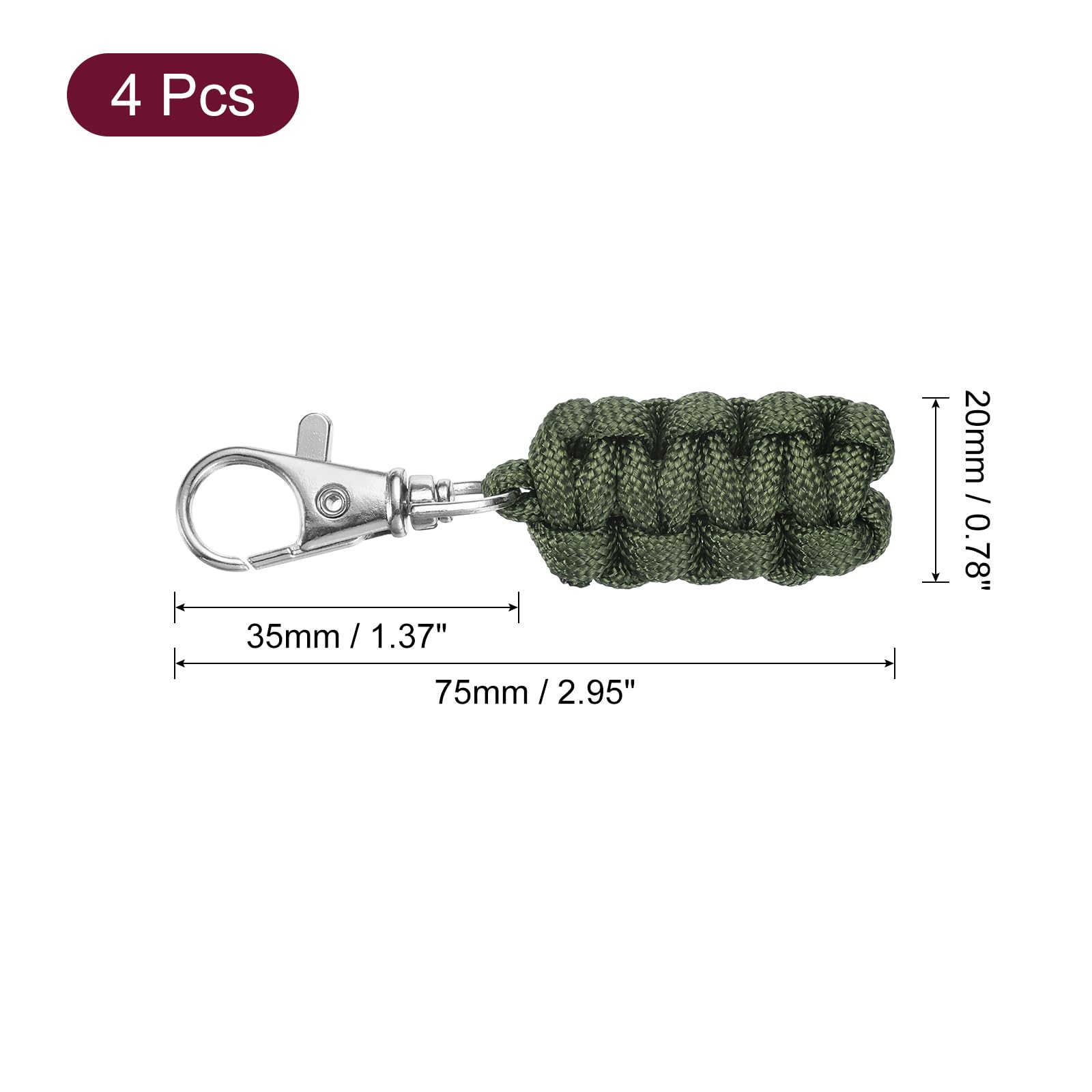 uxcell 4pcs Paracord Zipper Pulls, Paracord Lanyard Keychain for Backpacks, Tents, Trolley Cases, Traveling Cases, Key, Jackets, Deep Green