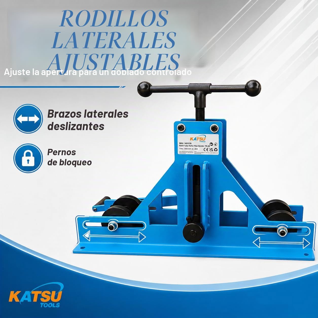 KATSU Dobladora de Tubos 1-1/2" Dobladora de Barra Plana de Rolling Rodillo de Tubo Cuadrado y Rectangular Manual Ajustable para Acero Dulce Cobre y Aluminio 165119