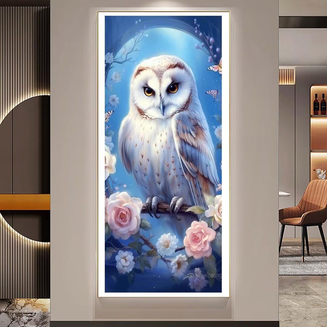 Diamond Painting XXL Groß 250x90 cm Diamant Painting Bilder Eule Diamond Art Painting Kits, DIY Erwachsene Malen Nach Zahlen Full Diamant Painting Zubehör Malerei Stickerei Home Wand Dekor (Mond) U219