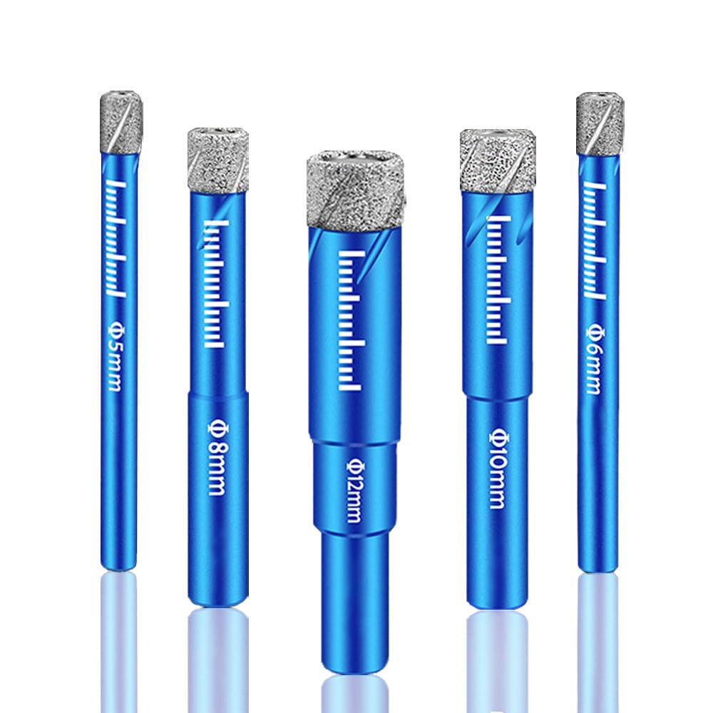 Punte Trapano Diamantate 5 Pezzi 5,6,8,10,12mm Carbide per Gres Porcellanato Granito Marmo
