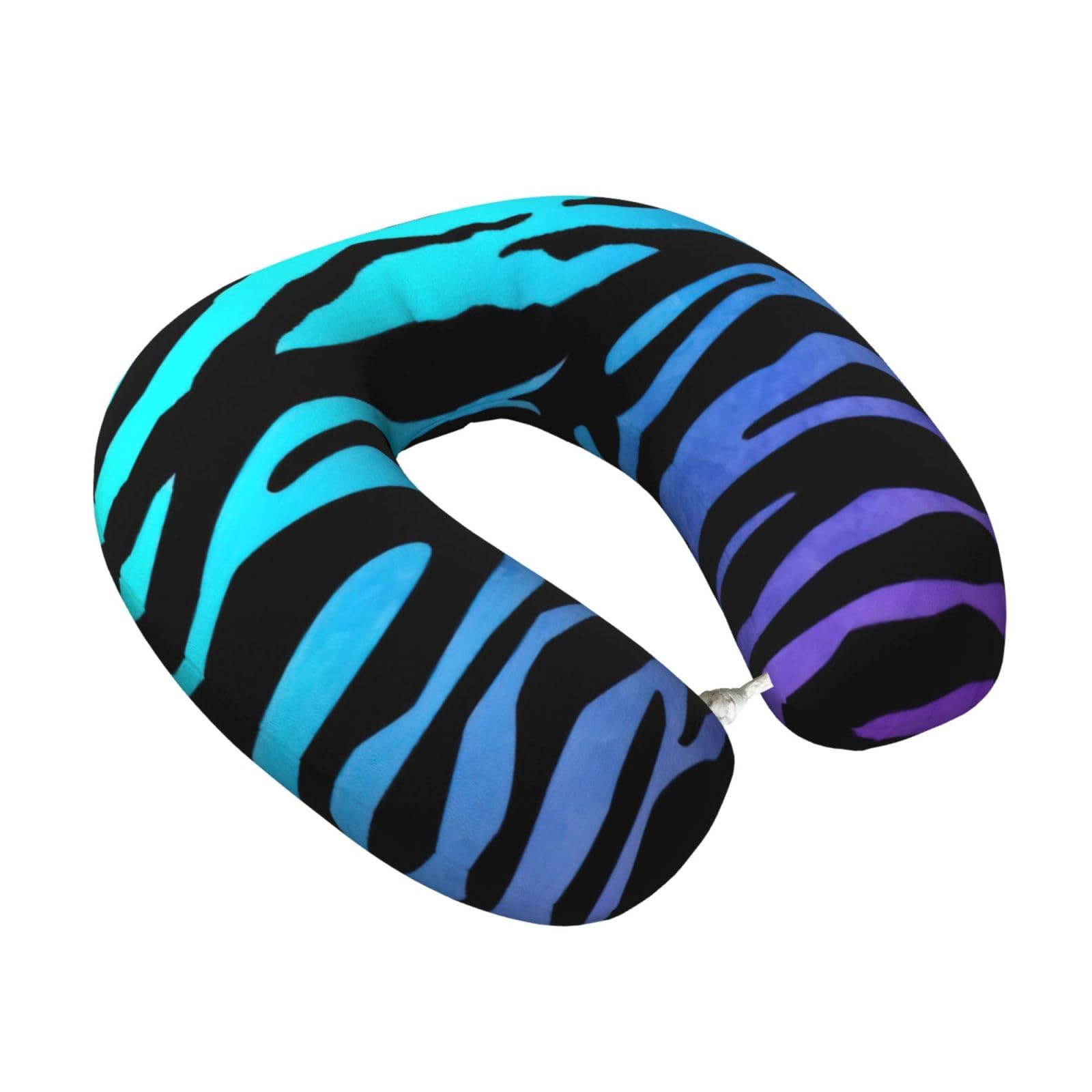 Yyoretp Purple Blue Green Camouflage Zebra Stripes Print Travel Pillow Pure Memory Foam Neck Pillows Portable Headrest for Airplane