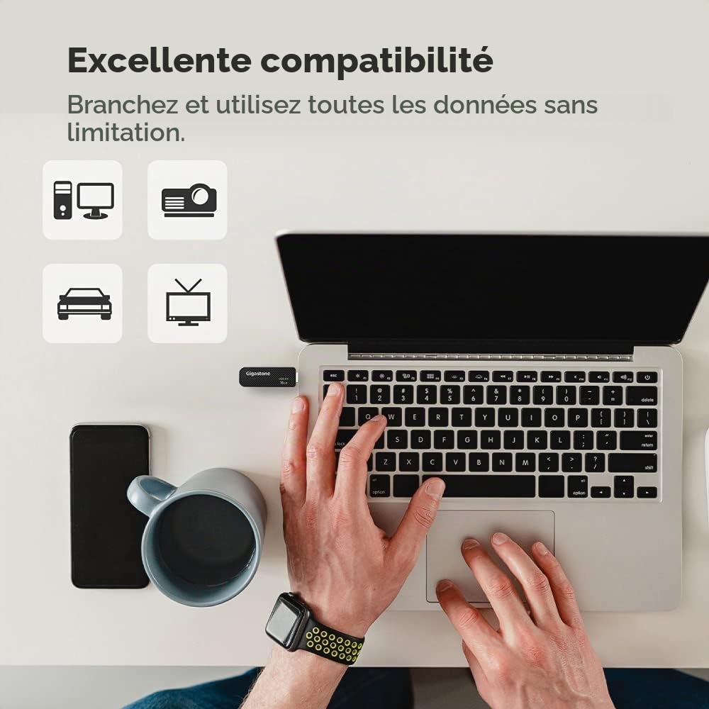GIGASTONE 128Go Clé USB Flash (Lot de 5) V30 USB 2.0, Haute Vitesse, Boucle Porte-clés, Design Coulissant, Stockage et Sauvegarde pour PC/Mac/TV/Voiture