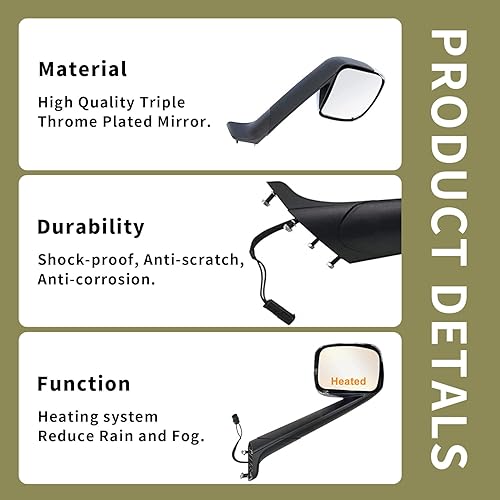 Miniatura 2 de Conjunto de espejos de capó cromados compatibles con Freightliner Cascadia 2018-2021 (derecha)