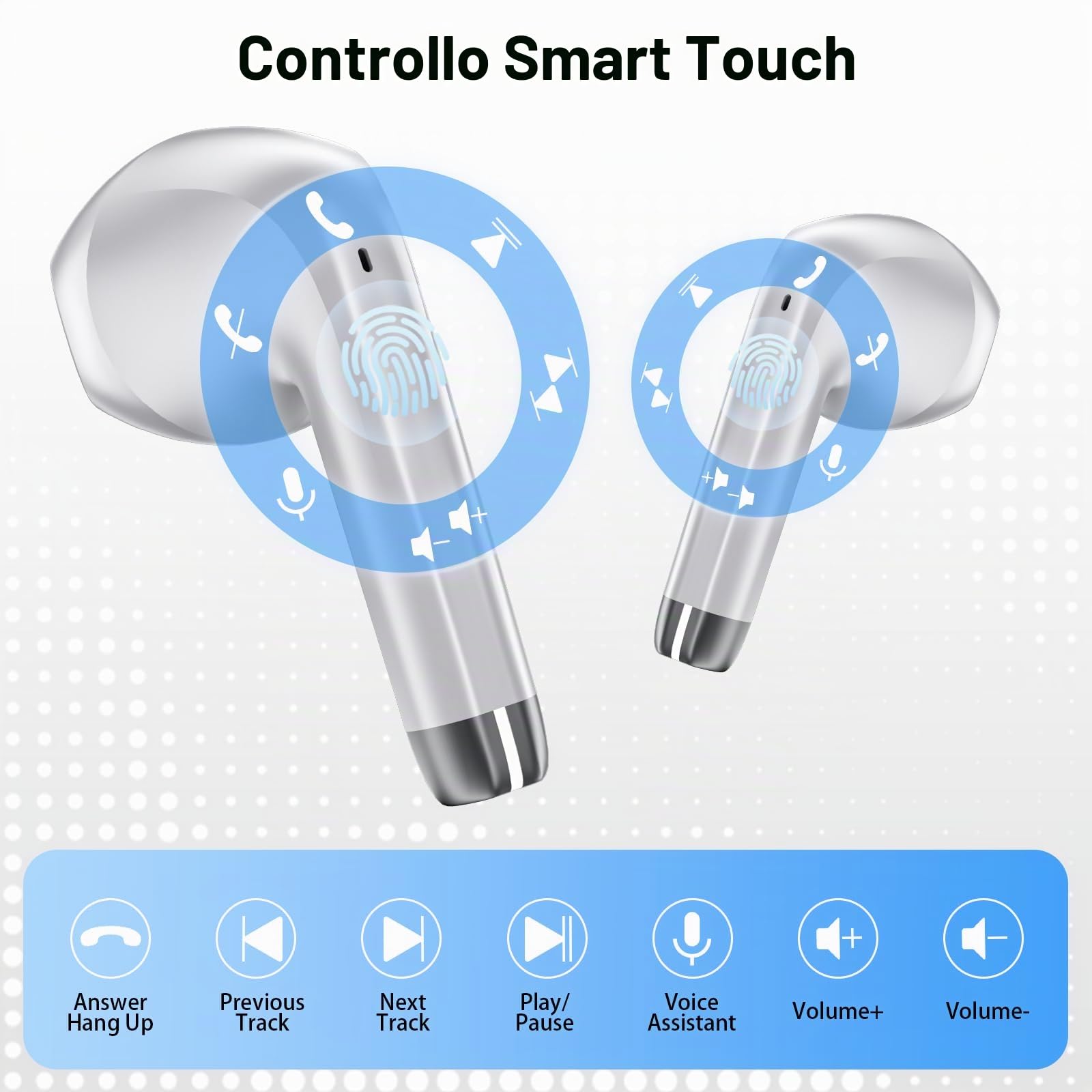 Cuffie Bluetooth, Auricolari Bluetooth 5.4 Cuffie Wireless In Ear con microfono stereo ENC HD, cuffie wireless bluetooth 50H, Cuffiette Wireless IP7 Impermeabile con Display LED, Argento
