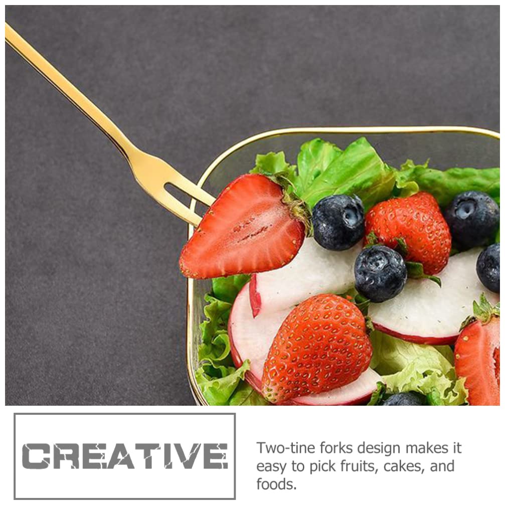 Hemoton Cupcake 10Pcs Stainless Steel Forks with Flower Handle, Forks 2 Prong Tasting Appetizer Forks, Portable Cocktail Salad Fruit Forks (Golden) Stainless Steel Serving Utensils