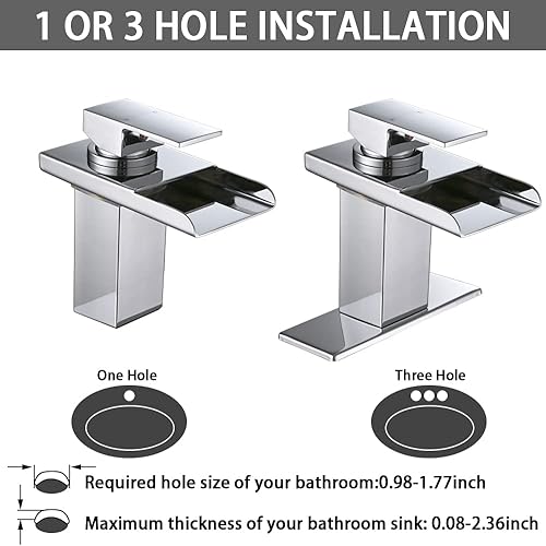 Miniatura 4 de Grifo LED para fregadero de baño, grifo de lavabo de cascada de níquel cepillado de un solo agujero con drenaje desplegable de metal y 2 líneas de