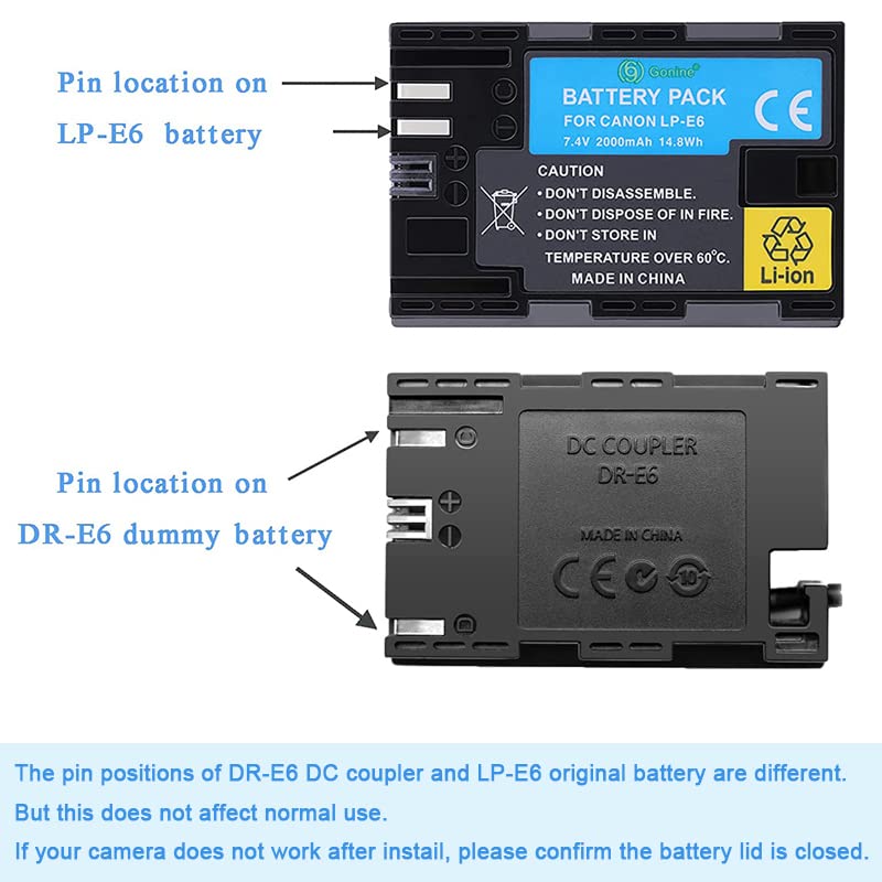 Image of ACK-E6 DR-E6 DC Coupler LP-E6 LP-E6N Dummy Battery AC Power Adapter Kit for Canon EOS R R5 R6 R7,80D 70D 60D 90D,5D Mark II III IV,6D 7D,6D Mark II,7D Mark II,60Da 5Ds 5Ds R Cameras