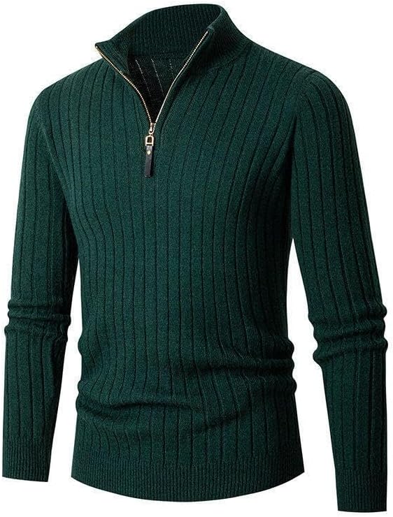 Men's Sweater Zipper Stand Up Collar Casual Knitted Sweaters Men Gray
