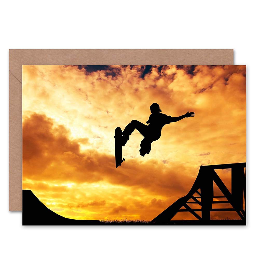 Artery8 Skateboard Ramp Sunset Photo Kids Birthday Card