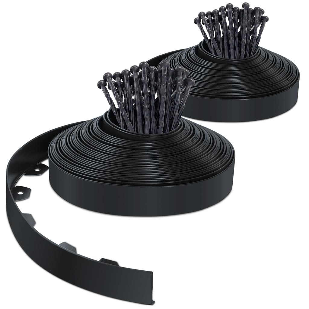 VOUNOT® Bordo Giardino Flessibile, Bordi Aiuole Plastica, con 80 Chiodi di Fissaggio, Lunghezza 40m, Altezza 5cm, Nero