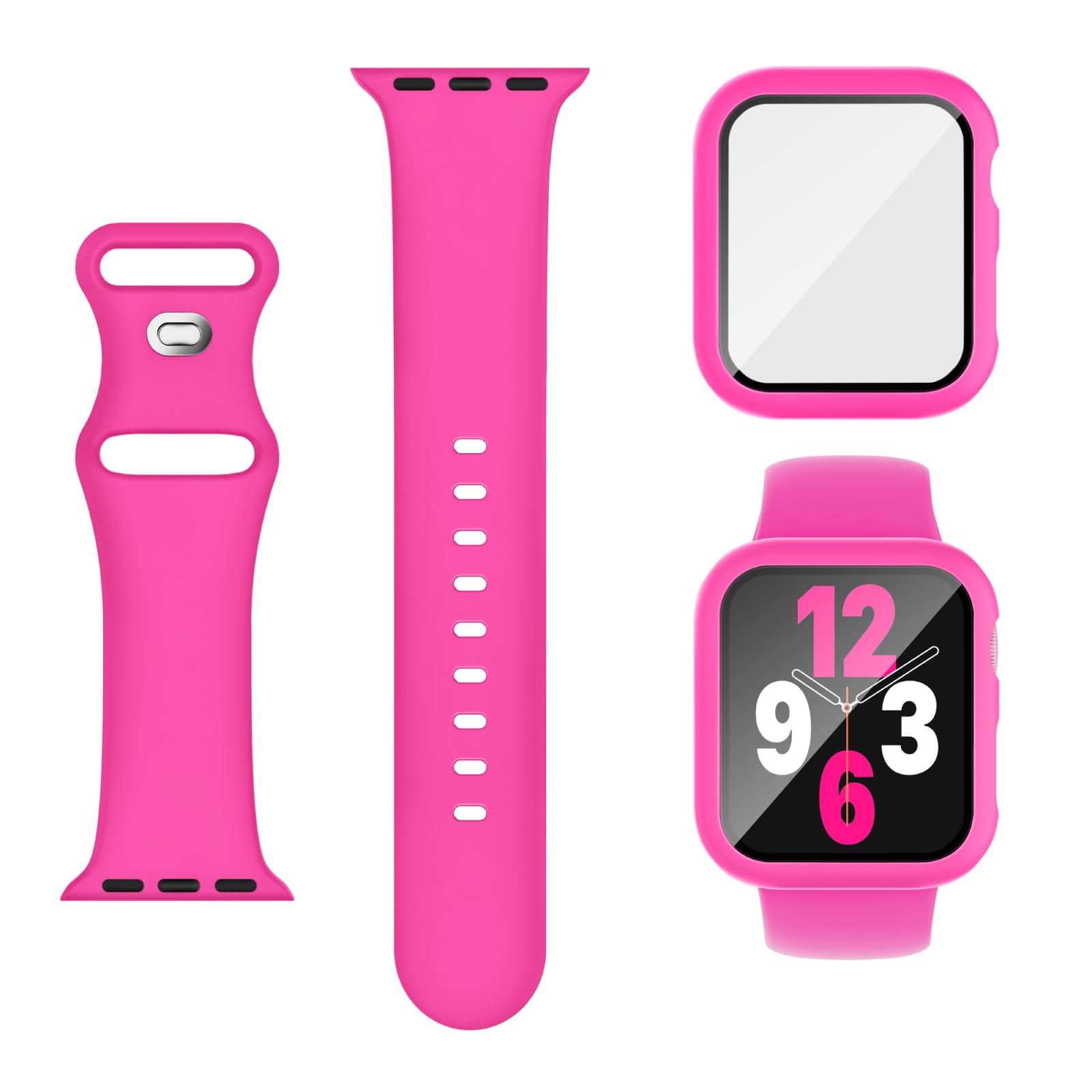 Adorique 3-in-1 Compatible for Apple Watch Band 40mm 41mm 42mm 44mm 45mm 46mm, Soft Silicone Sport Strap for iWatch Series SE 10 9 8 7 6 5 4 3