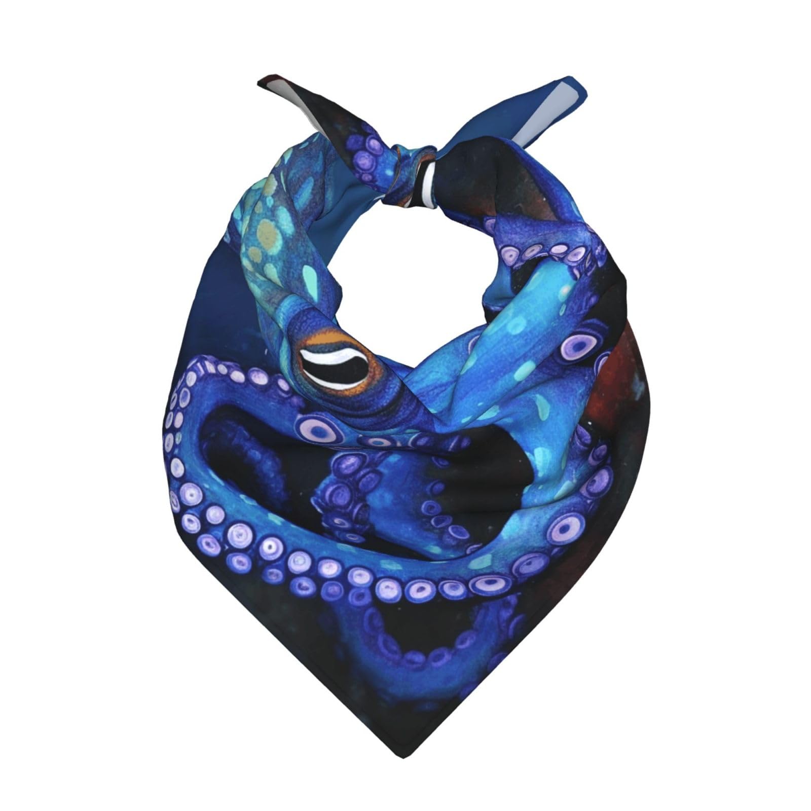 Gtksynve Women's Black Cotton Bandanas 22X22 Inches Blue Octopus Square Scarfs For Men Novelty Headband Handkerchiefs