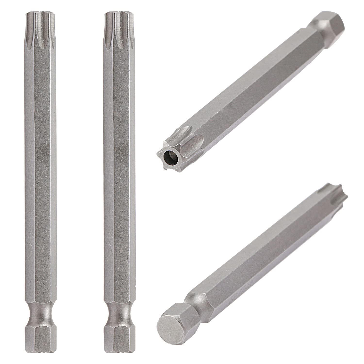 Aopin T40 with hole, Torx head screwdriver tamper proof, 1/4 inch hex handle, S2 steel magnetic, 75mm(3 inch) length, 4pcs