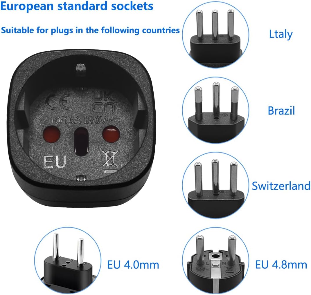 NEMA 1-15P to EU Socket， European to US Plug Adapter,European to American Outlet Plug Adapter, Fireproof Safe Europe/Asia to USA/Canada Travel Power Plug (NEMA 1-15p Male to EU Socket)