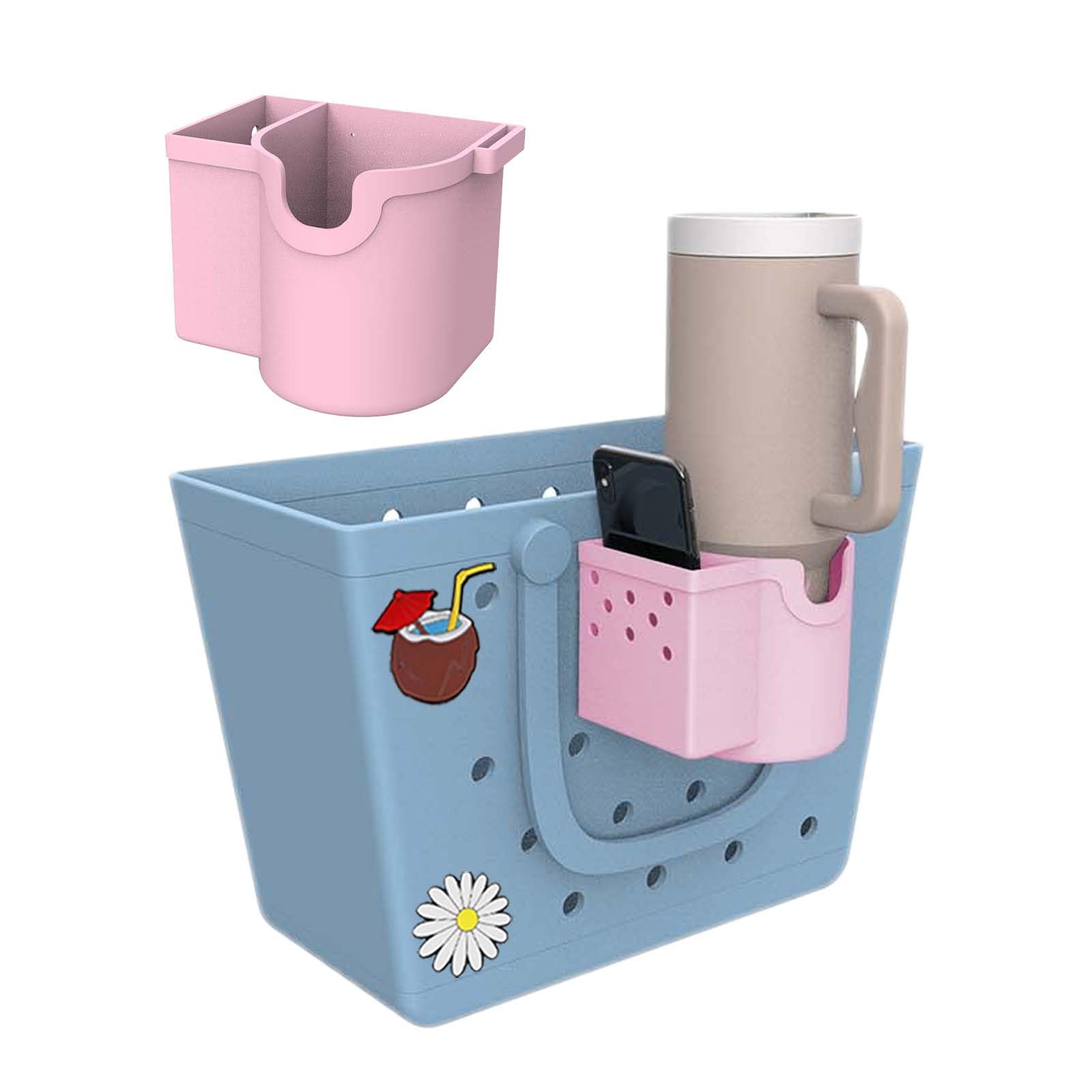 MININAIMININAI Cup and Phone Holder Compatible with Bogg Bag and Simply Southern Beach Totes, Drink Holder Accessories for Stanley Cups (Pink)