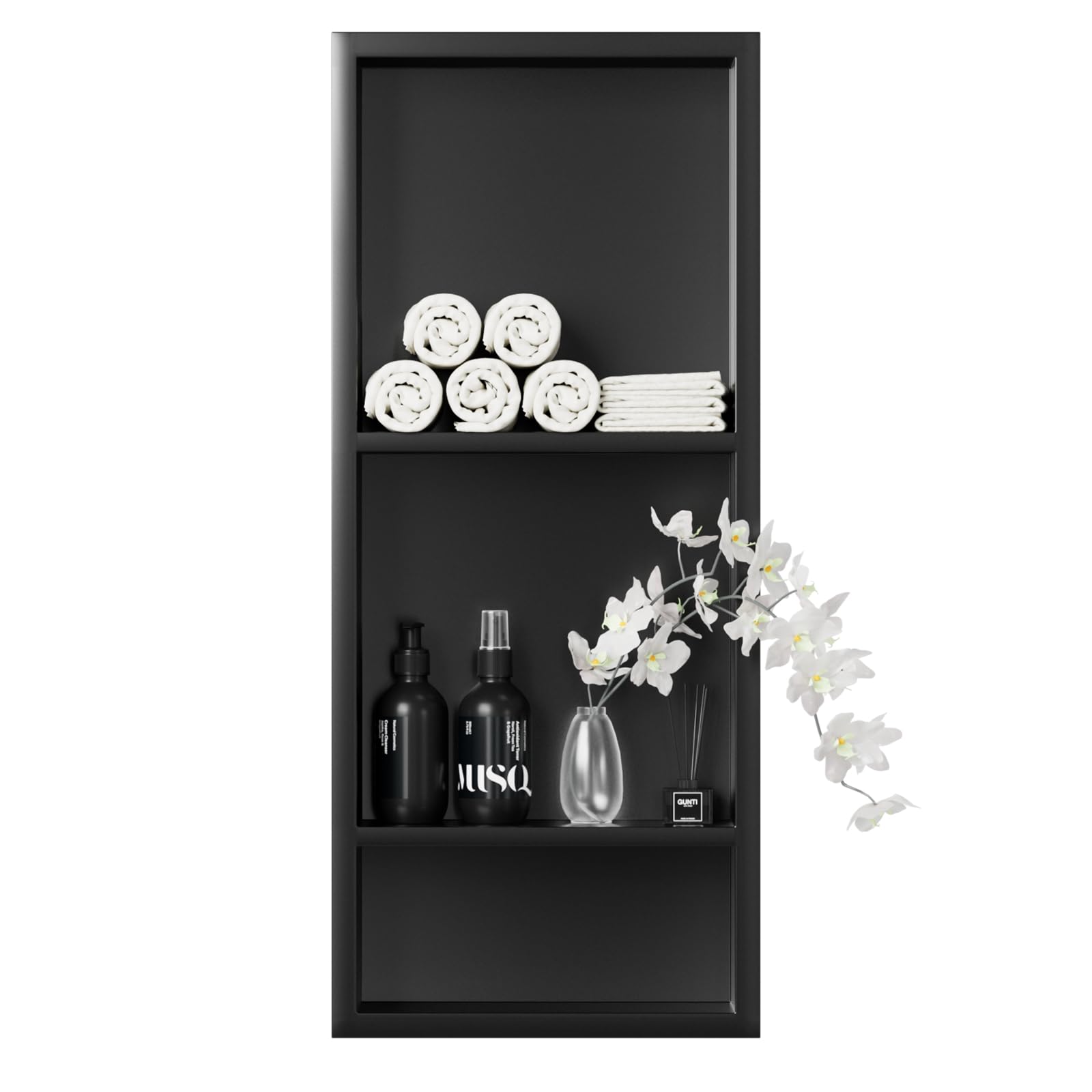 Stainless Steel Shower Niche, 12" X 30"X 4" Triple-Tier Wall-inserted Niche Recessed, Elegant Black Niche Shower, NO Tile Needed Wall Niche for Bathroom Storage Built-in Installation