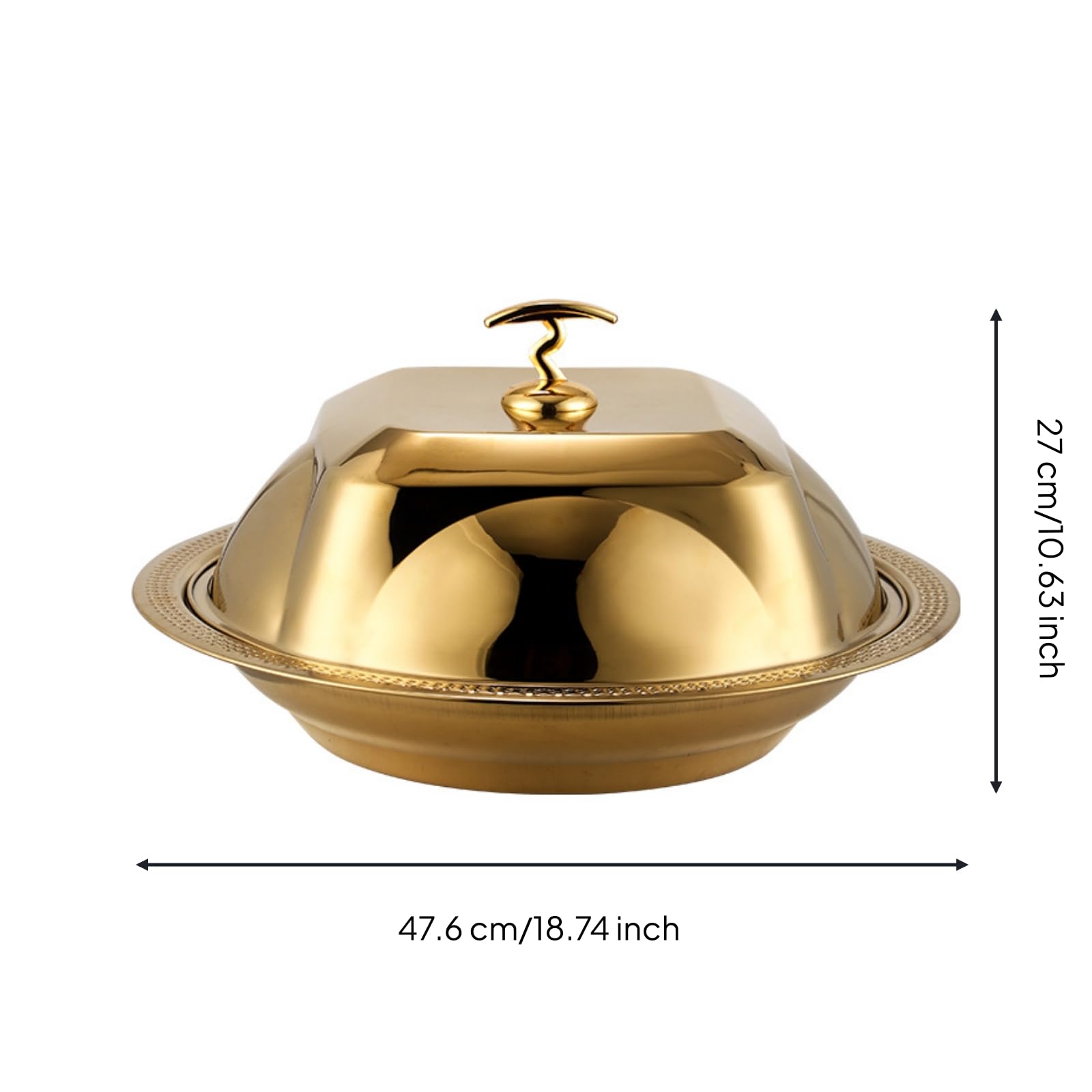 predolo Vassoio da Portata con Coperchio Elegante Vassoio con Coperchio a Cupola Lavabile Piatto Cloche per Catering, Buffet, Oro, 48cm
