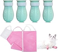 Vista 11 de 7 piezas de suministros de baño para gatos, zapatos de silicona antiarañazos, fundas de garra de gato, bolsa de red de ducha de gato, bolsa de baño