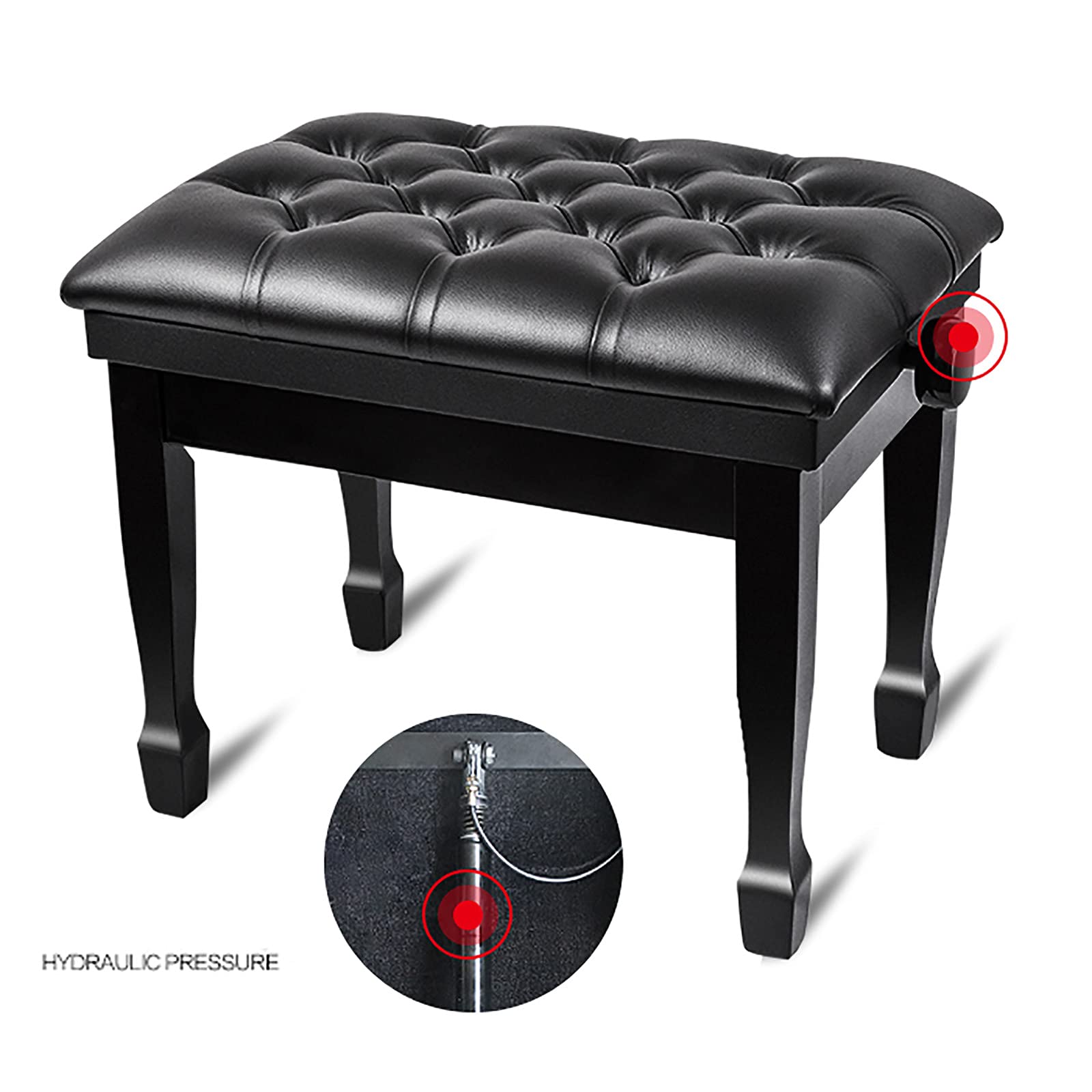 Panca per Pianoforte Regolabile in Pelle con Sollevamento Idraulico Automatico E Sgabello per Pianoforte in Legno per Uso Domestico E Professionale,Black