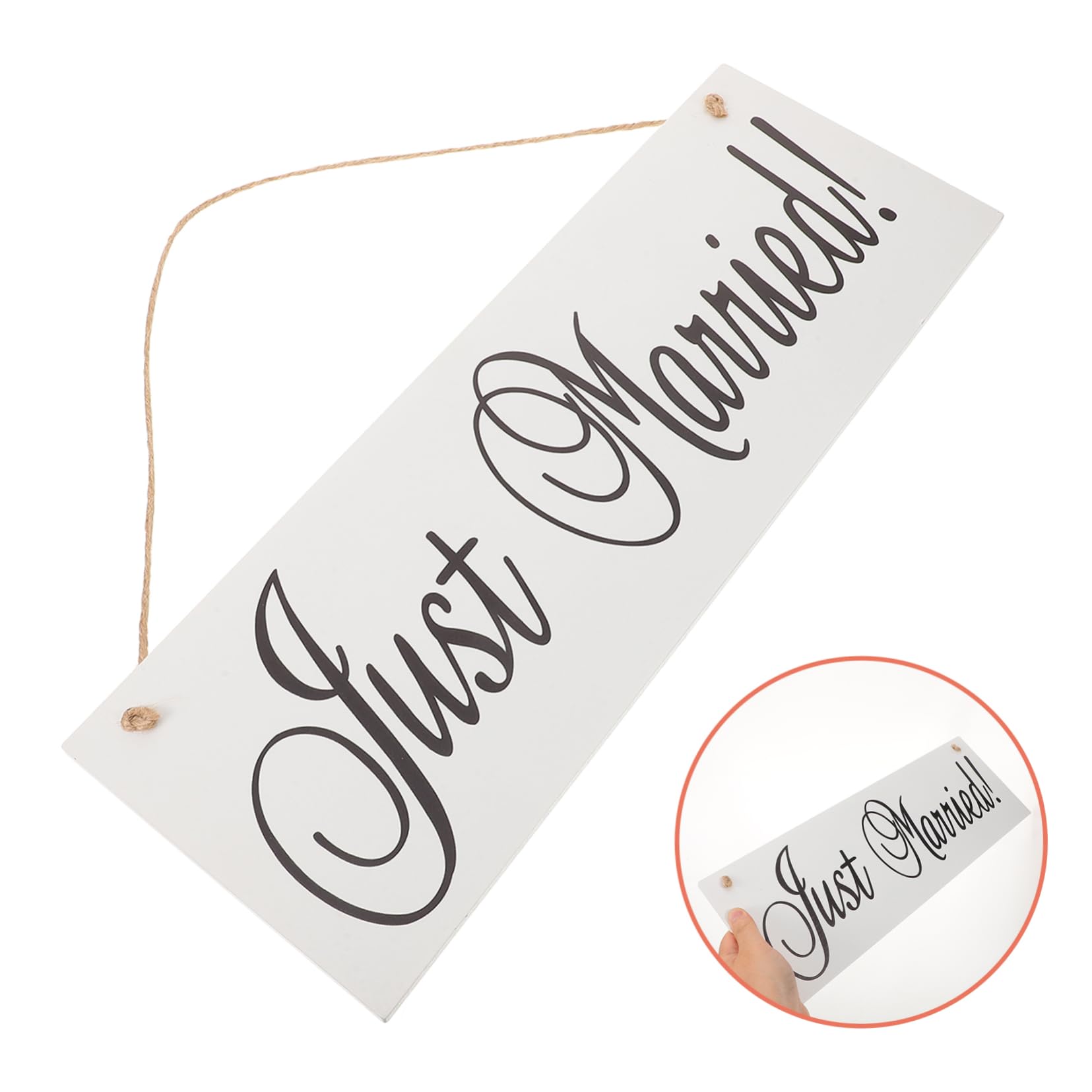 Cartello Appeso Just Married in Legno, Rettangolare Bianco
