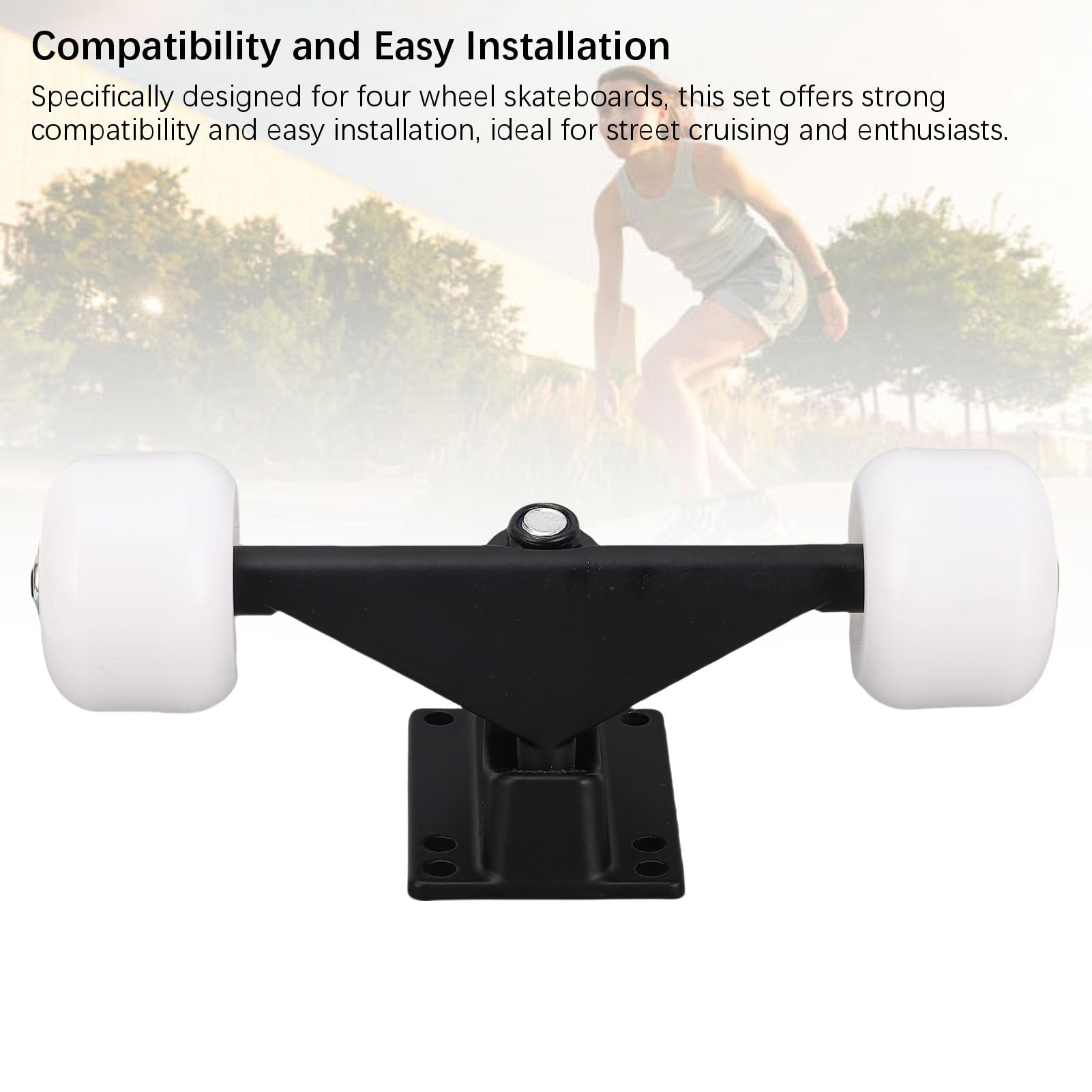 Depisuta Skateboard Truck, 2PCS Aluminum Alloy Skateboard Truck and Wheel Set with 4 Wheels, 5 Inch Shock Absorption Longboard Truck, Skateboard Hardware for Street Cruising and (Black)