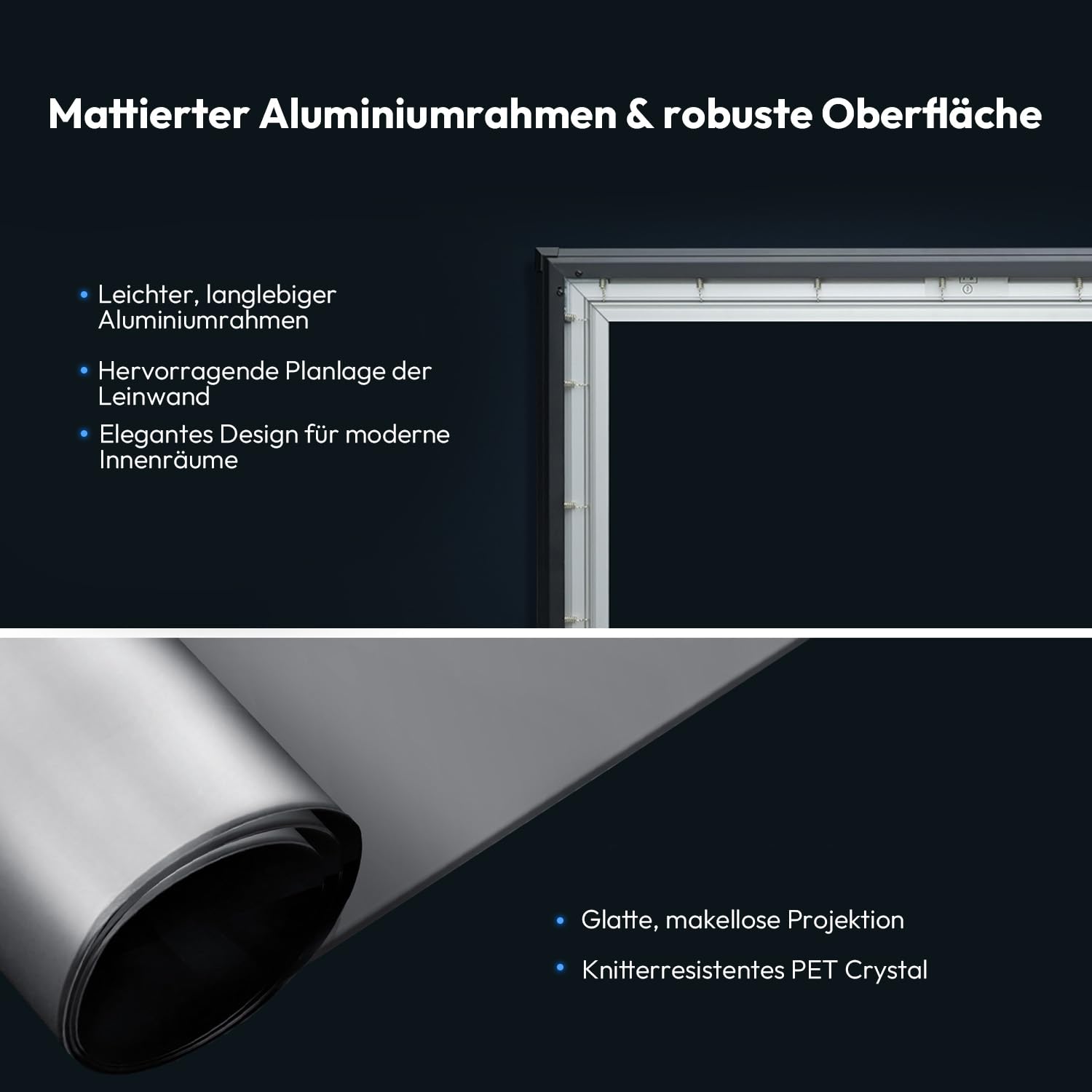Beamer Leinwand 100 Zoll ALR für Ultrakurzdistanz Projektor, Fixed Frame 16:9 Wandmontage, PET Crystal Material, 4K/8K Laser TV, 85% Umgebungslicht abweisend, Heimkino, Classic Series