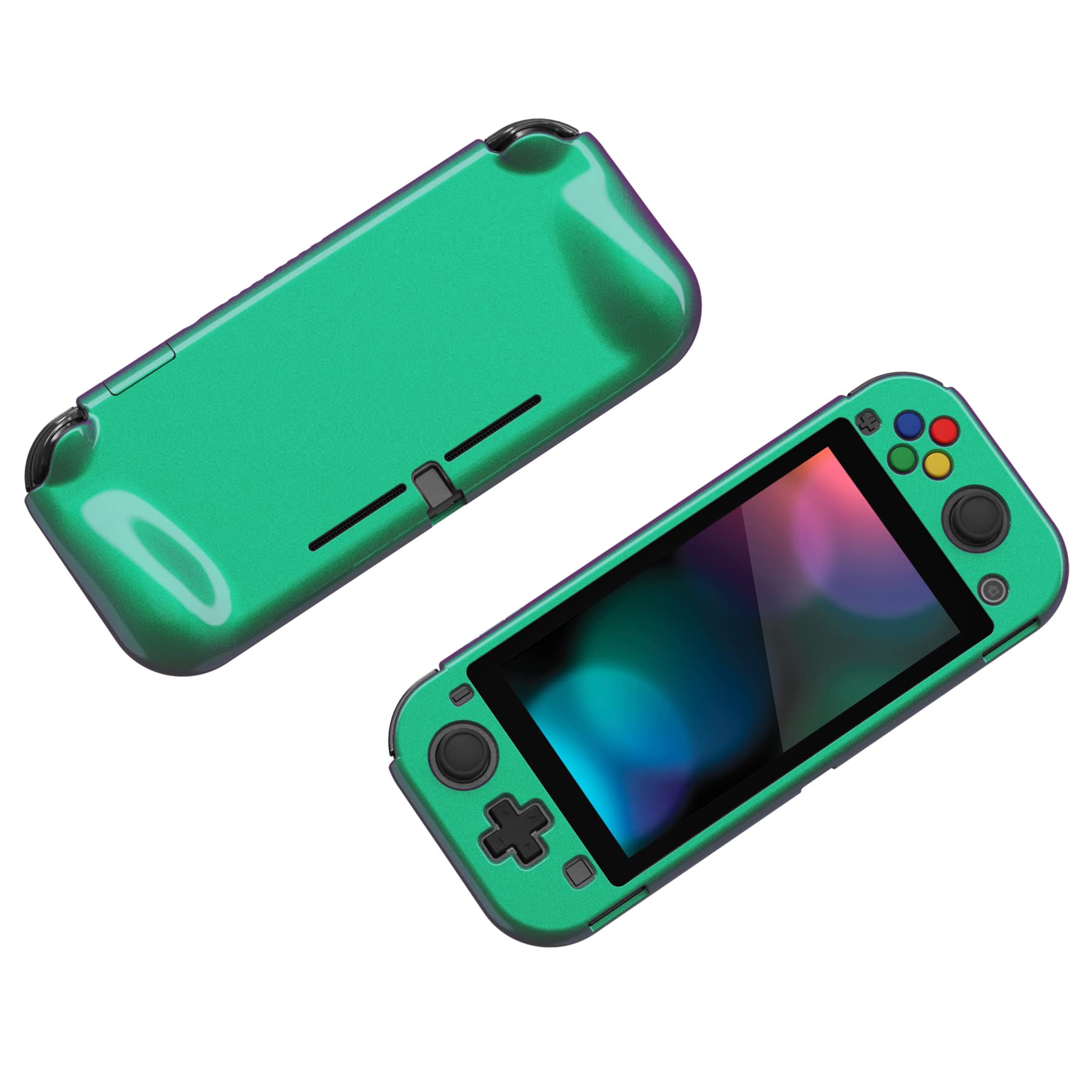 PlayVital ZealProtect Glossy Protective Case for Nintendo Switch Lite, Hard Shell Ergonomic Grip Cover for Switch Lite w/Screen Protector & Thumb Grip Caps & Button Caps - Chameleon Green Purple - 5