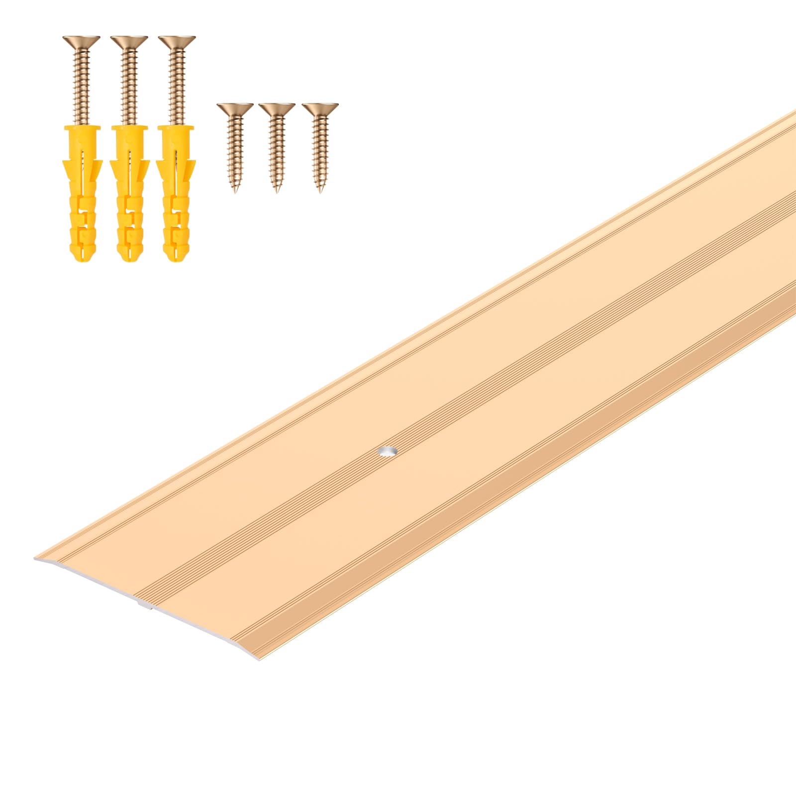 Raytano 36"L×2.4"W ×0.1"H Flat Profile Aluminum Floor Transition Strip, Metal Door Threshold for Carpet Wood Tile Vinyl Flooring Gaps, Indoor and Outdoor Doorway Decoration Protector(Golden,1pcs)