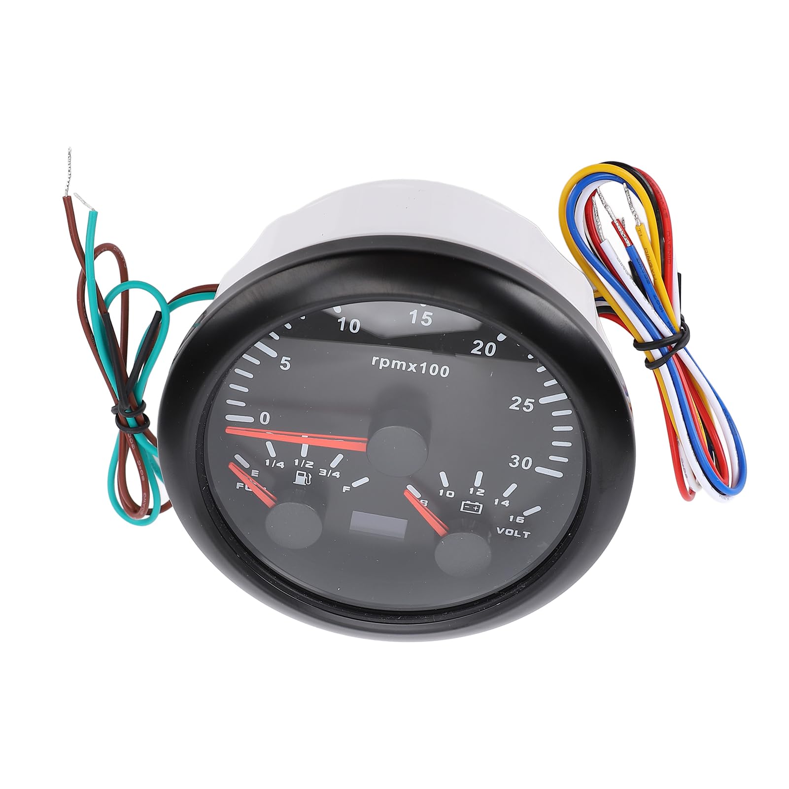 Tachometro Marino 85 Mm, Calibro Voltmetro del Carburante 3 in 1 con la Retroilluminazione di 7 Colori per la Barca per per Auto per Camion, Adatto Alla (Black Dial Black