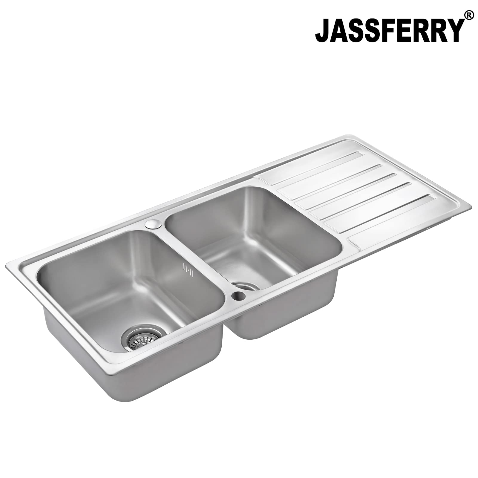 JASSFERRY Évier de cuisine 2 Bacs 1160 x 500mm, Acier Inoxydable, Égouttoir réversible, avec trop-plein