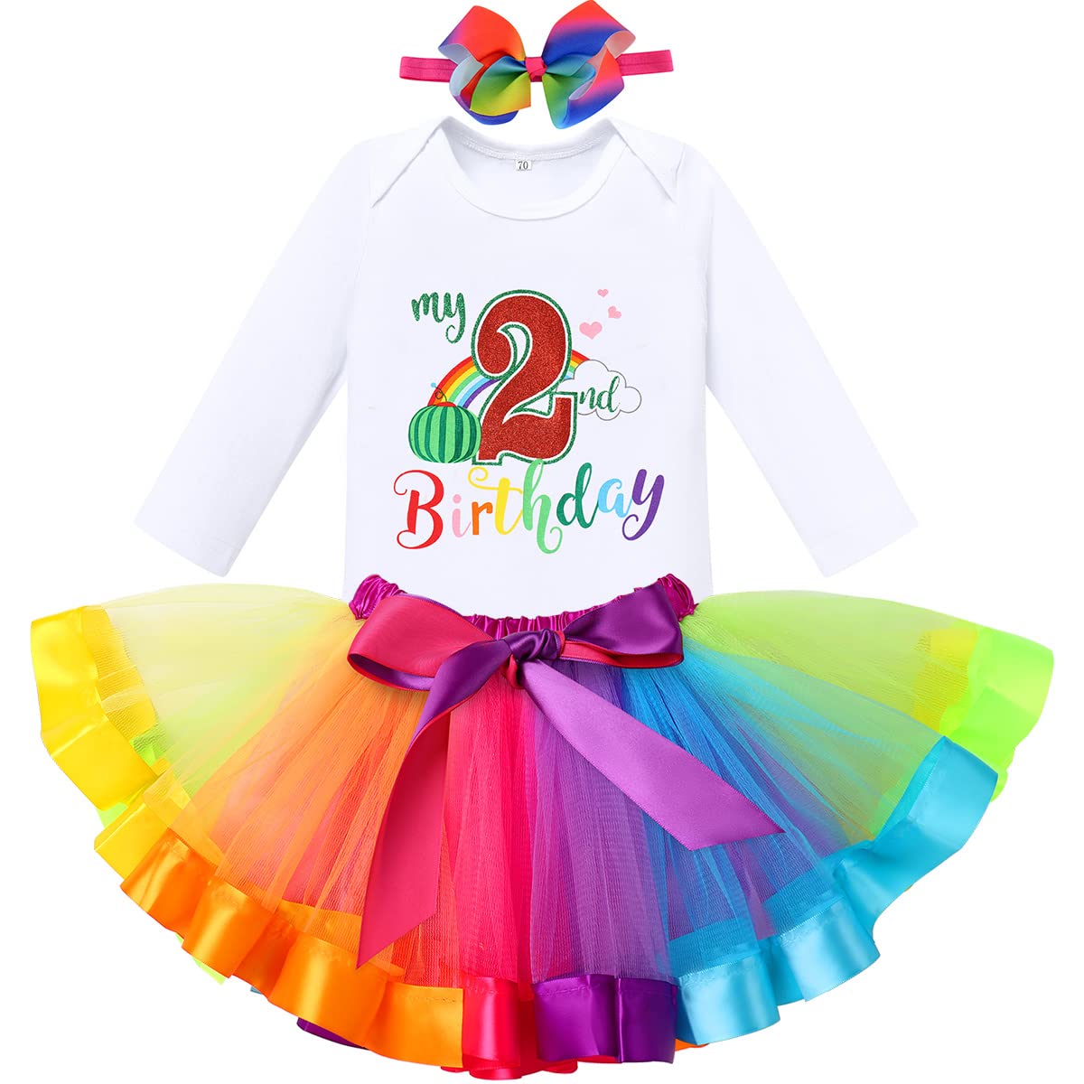 IDOPIP Watermelon 1st Birthday Outfit for Baby Girls Romper Rainbow Tutu Skirt Headband Summer Clothes Cake Smash Photo Shoot