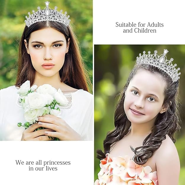 Image of Crystal Tiara Crown for Women, Silver Rhinestone Headband with Comb, Queen Princess Wedding Bridal Birthday Hair Accessory