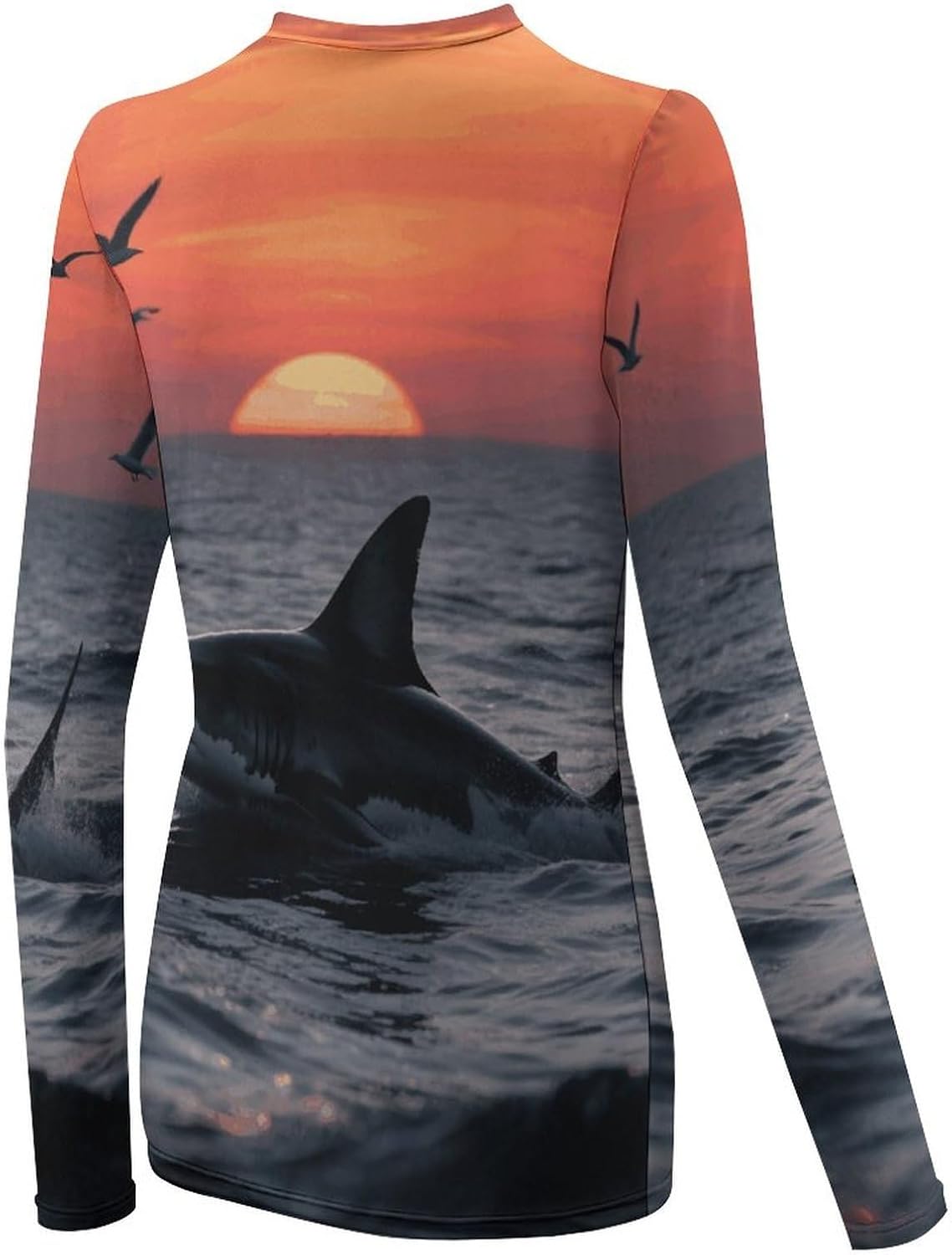 Women's UPF 50+ Sun Protection Shirts Long Sleeve Sneaking Shark Workout Tops Quick Dry Sun Shirt