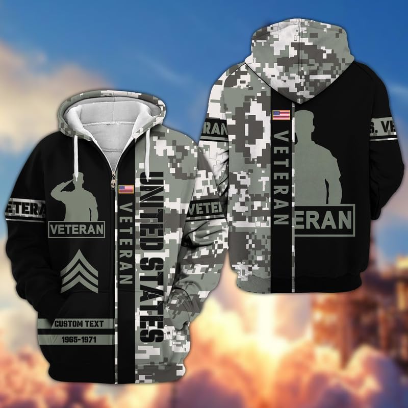 Personalized Veterans Day Hoodie - Men Military Hoodie, Patriotic Sweatshirts, Zip Hoodie For Vets, Veteran Day Gifts - Image 3