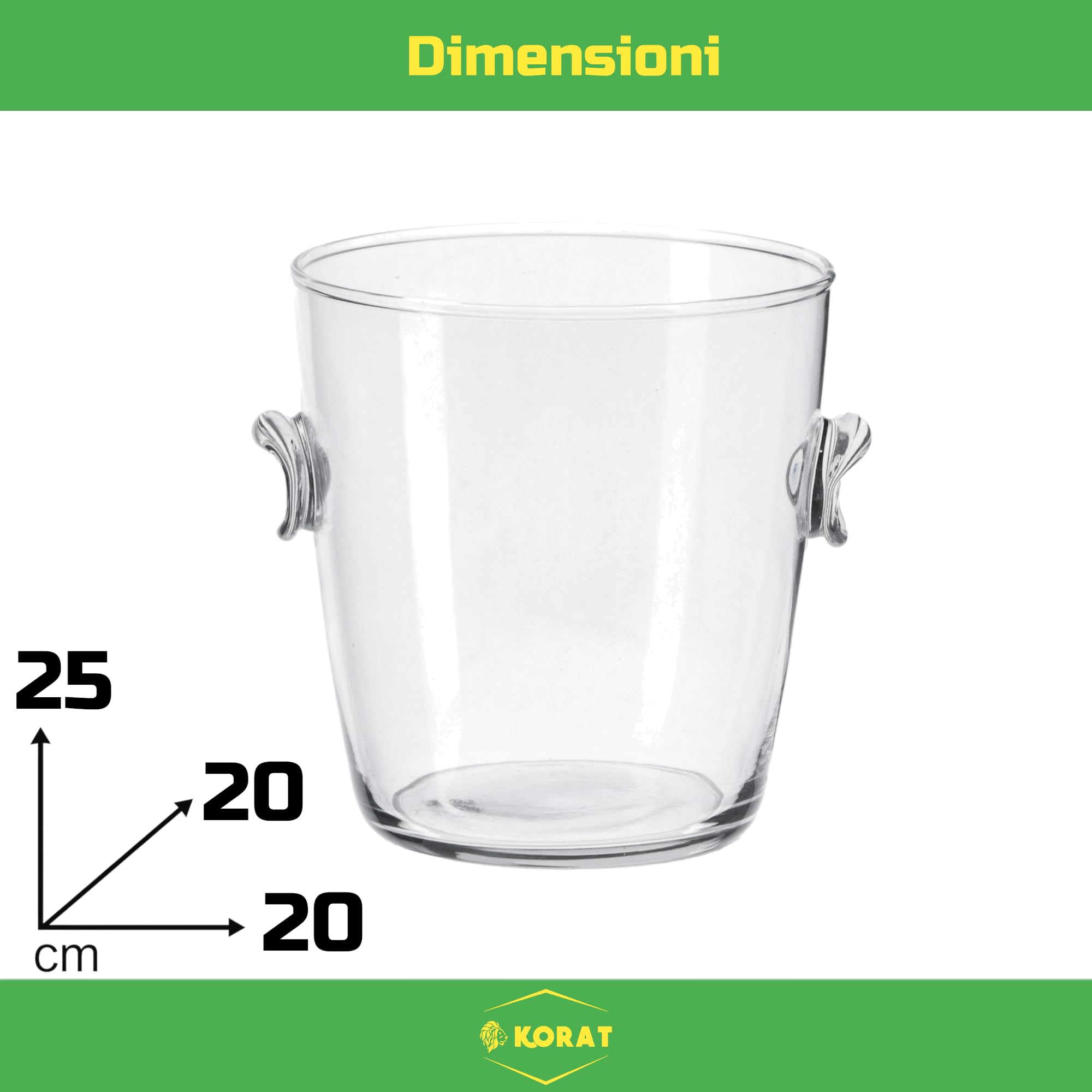 KORAT Secchiello Ghiaccio in Vetro Trasparente con Manici – Porta Bottiglie Champagne e Vino – 3 Dimensioni (Piccolo, Medio, Grande) – Elegante per Feste, Eventi e Casa (Grande - 20x20x25 Cm)