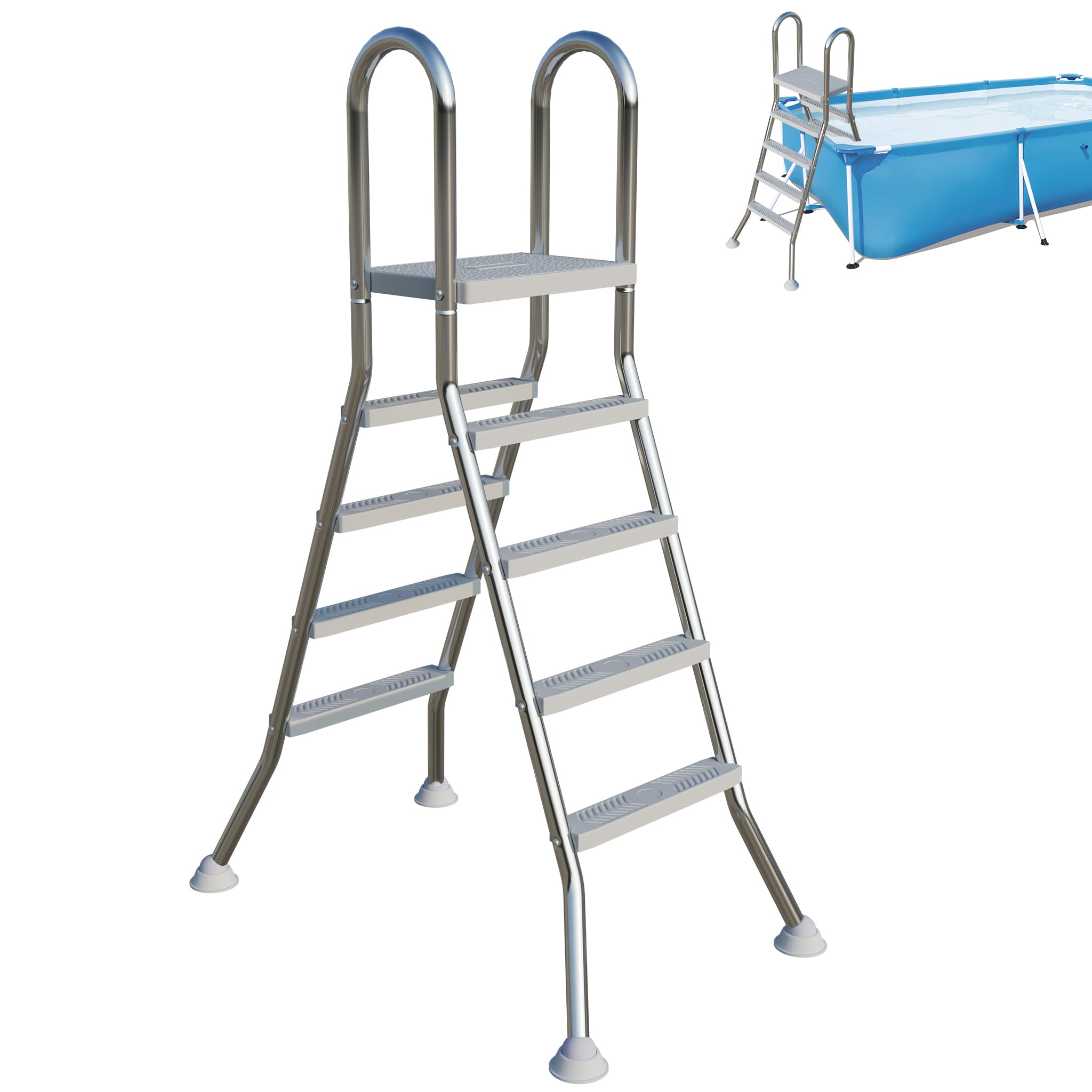 FIVMEN Scala per piscina in acciaio inox, 4 livelli, 140 cm, scala di sicurezza per piscina con pedali e piedi antiscivolo
