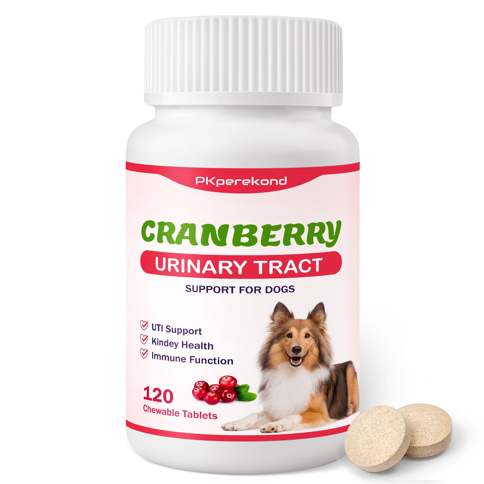 Cranberry for Dogs, 120 Chewable Tablets, UTI Treatment for Dogs, Urinary Tract Support, Promote Kidney and Bladder Health, Cranberry Supplement for