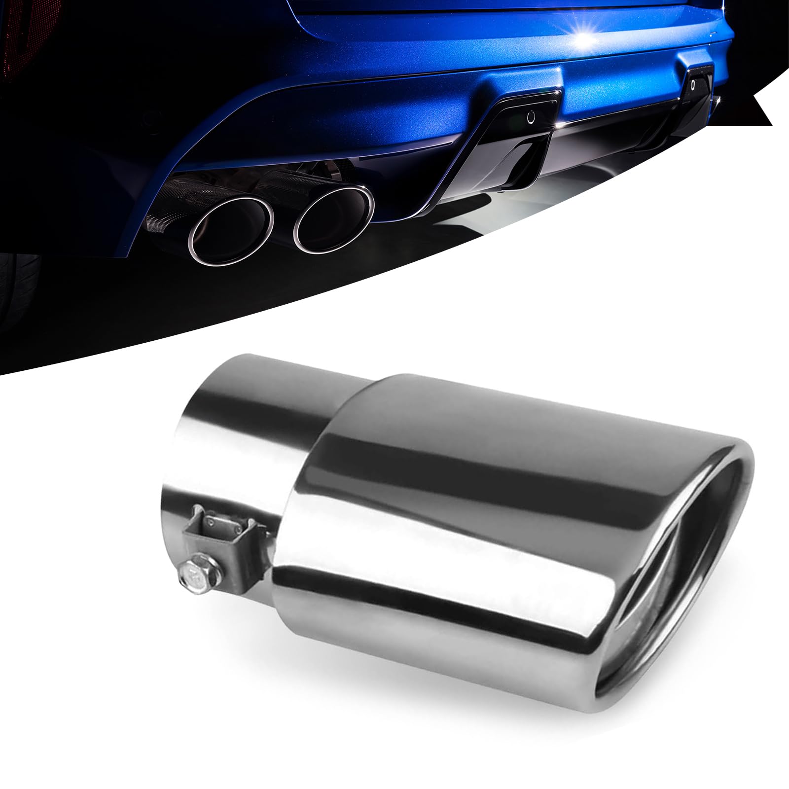 UGSHY 1 PC Car Tail Throat Exhaust Pipe, 5.5In x 2.5In Metal Vehicle Modification Muffler Tailpipe, Universal Durable Straight Automotive Tail Pipe Accessories for Truck SUV (Bright Silver)-image-45