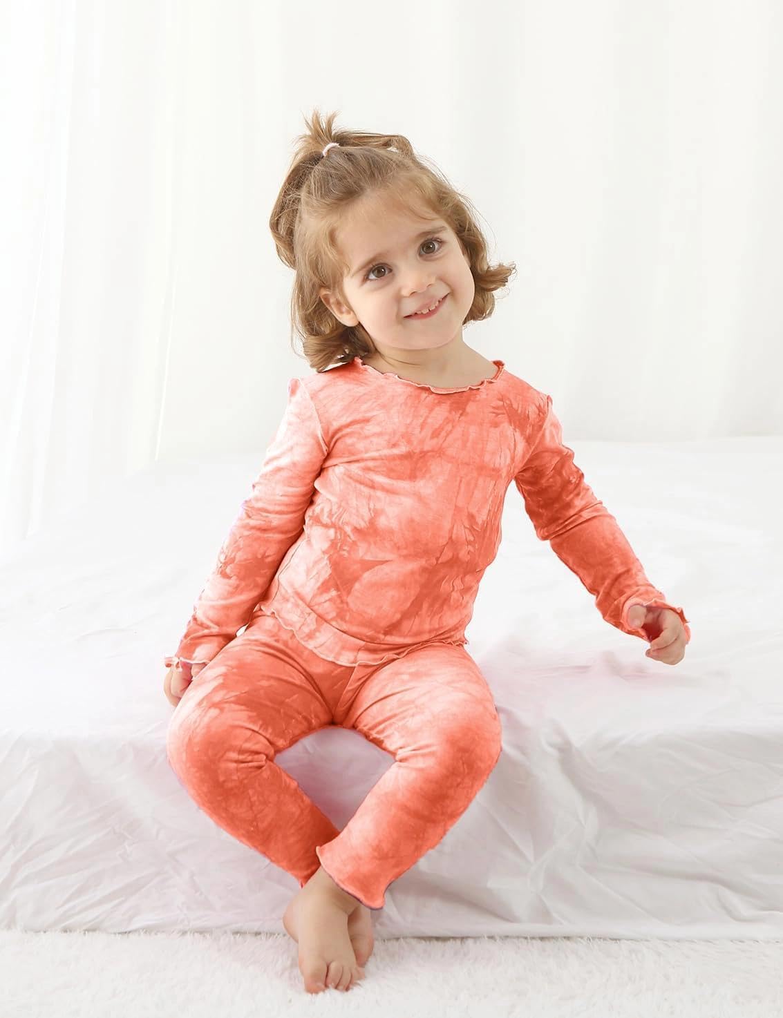 Jimonda Kids Toddler Soft Rayon From Bamboo Pajamas Long Sleeve Boys Girls Sleepwear Outdoor 4pcs Set Tops&Pants Tie Dye Pj