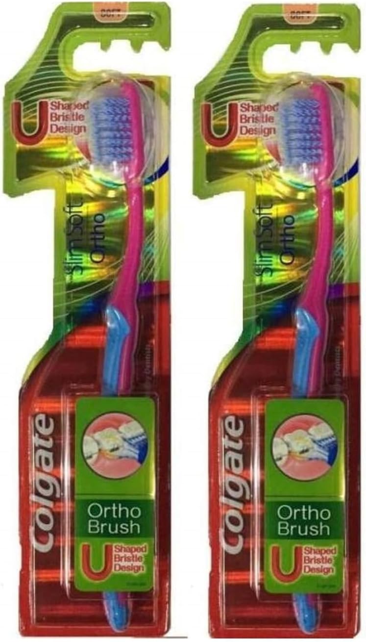 Colgate Ortho Brush Slim Soft Toothbrush 100% Whole Mouth Cleaner Cheek & Tongune Cleaner Shaped Bristle Design Pack Of 4Pc, Manual, Adult, Pink