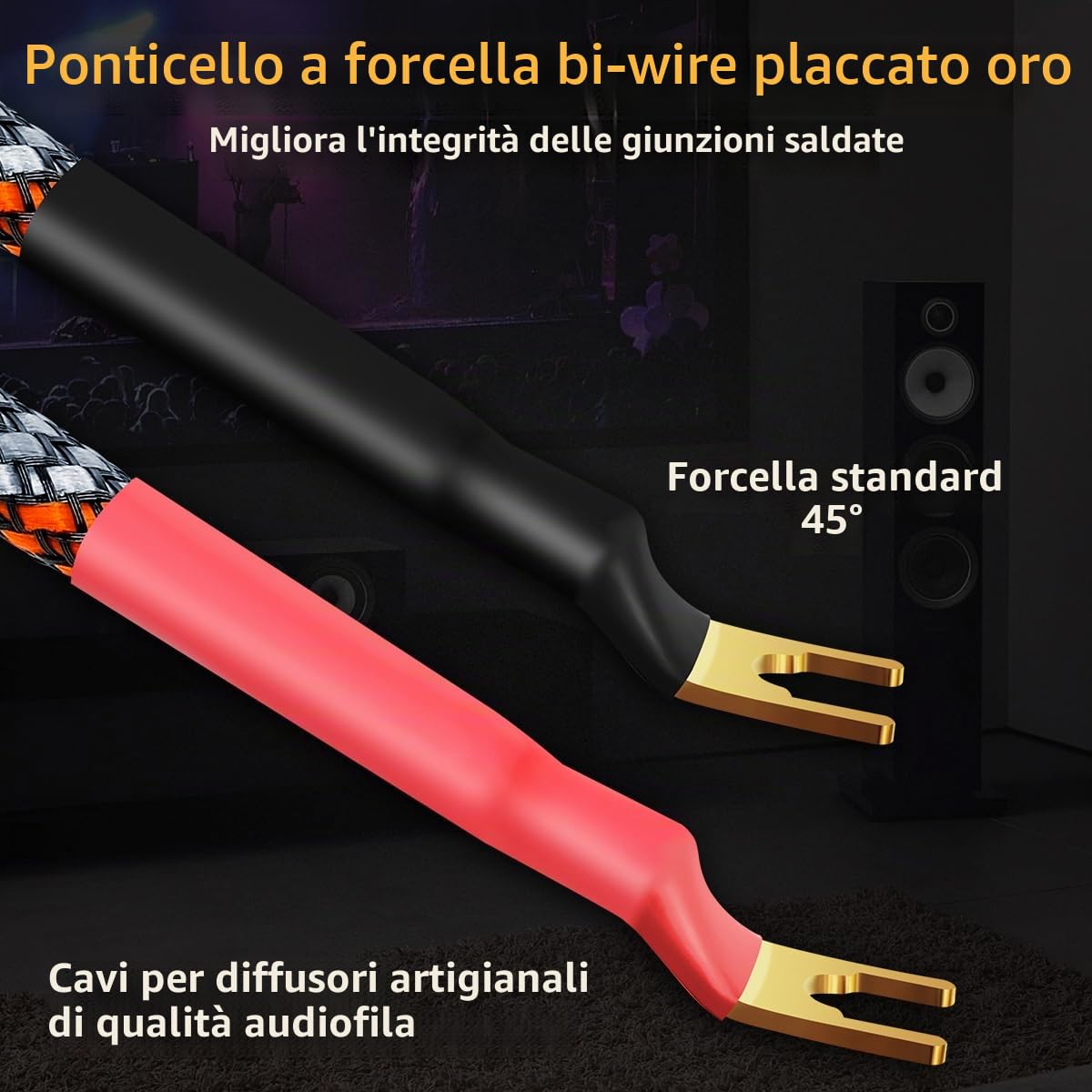 UCINNOVATE Set di 4 cavi di avviamento HiFi OFC da 15,2 cm, ponte di cavo per altoparlanti bi-wire con placche di collegamento placcate in oro, audiofilo flessibile 11 AWG