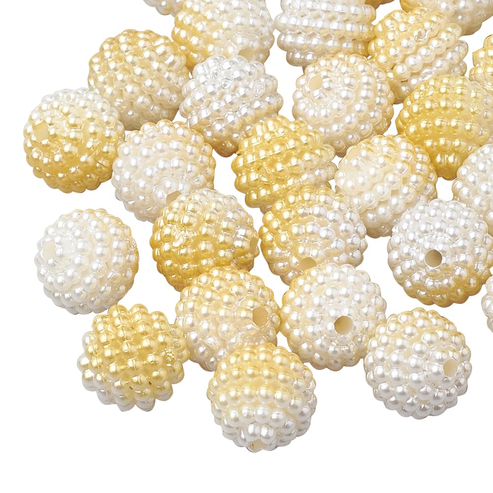 Cheriswelry 200Pcs Imitation Pearl Acrylic Beads Gold Berry Beads 10mm Round Combined Beads Rainbow Gradient Pearl Beads for Jewelry Making